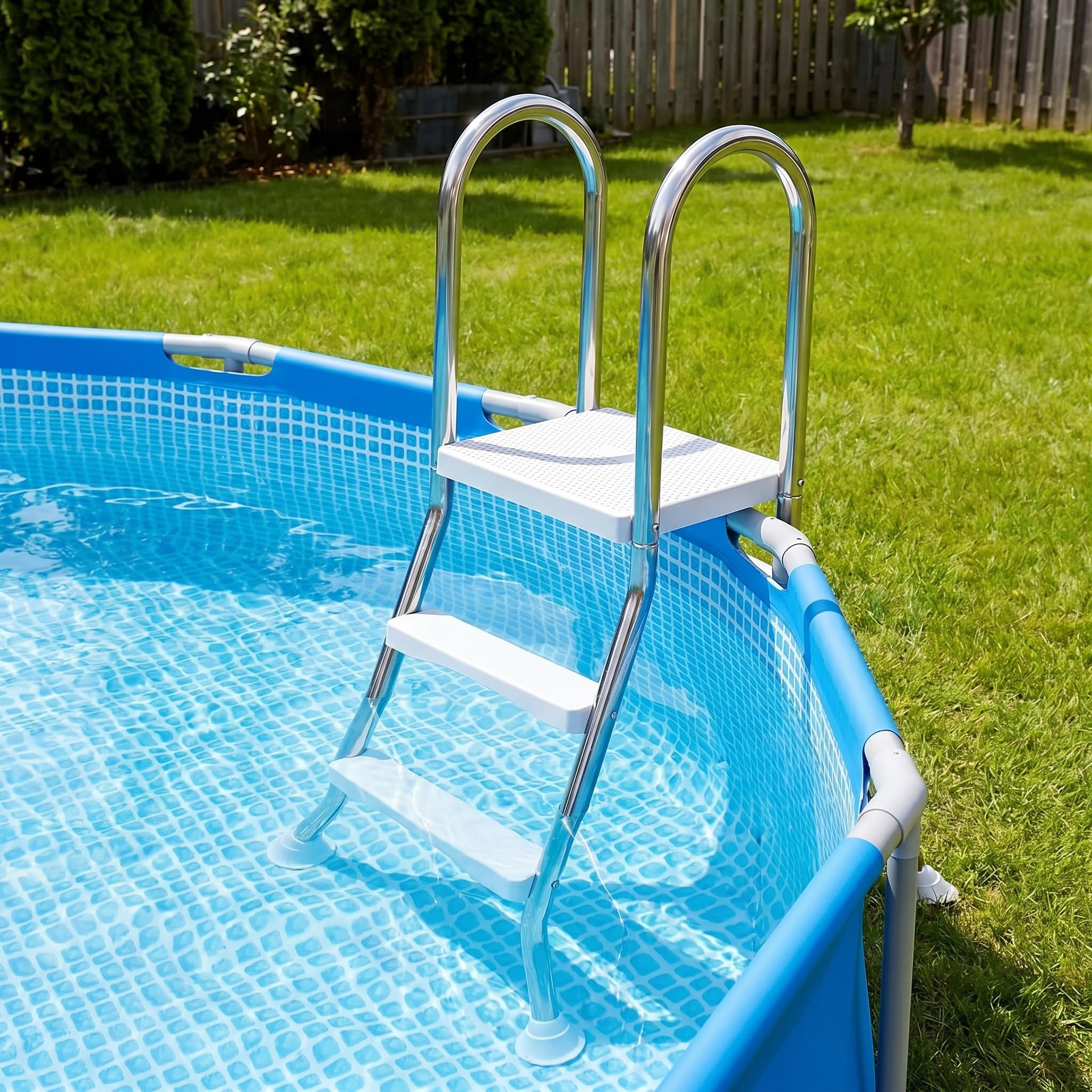 Scala per piscina fuori terra, telaio in acciaio resistente, doppio lato, gradini antiscivolo rimovibili per ingresso e uscita sicuri, adatta a tutti i tipi di piscina, 160 cm