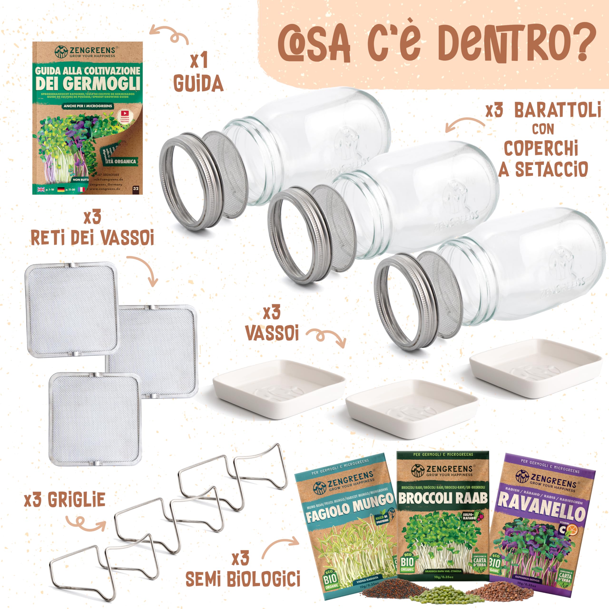Kit Coltivazione Germogli Zengreens Bio - Con Vasi, Semi, Ciotola E Video Corso, Senza Plastica - Foto 3