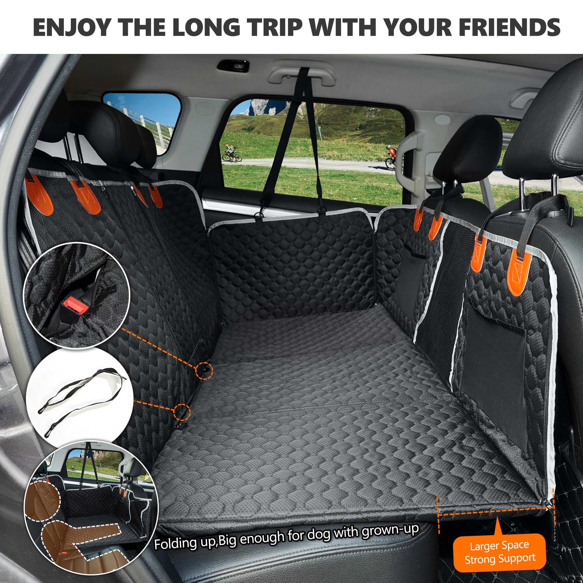 ANOSOSPECIAL posteriore Seat Extender, Dog Car Seat Cover, Impermeabile Pet Amaca Letto di Viaggio, Facile Pulire per Auto SUV Truck (Nero)
