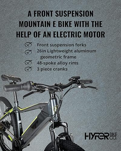 Miniatura 3 de Hyper E-Ride Bicicleta de montaña eléctrica para adultos de 26 pulgadas. Batería de 250 W, 36 V, bicicleta eléctrica de montaña con Shimano de 6