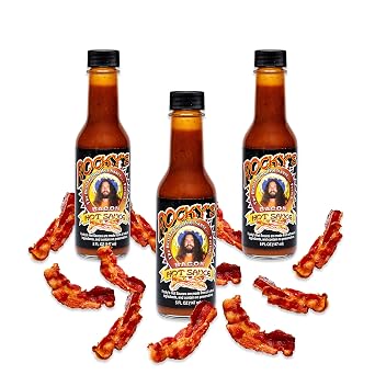 Rockys Bacon Hot Sauce Gourmet Red Chili Sauce with Perfectly Balanced Heat Great Hot Sauce Gift and Wing Sauce - 5 oz - 3-Pack