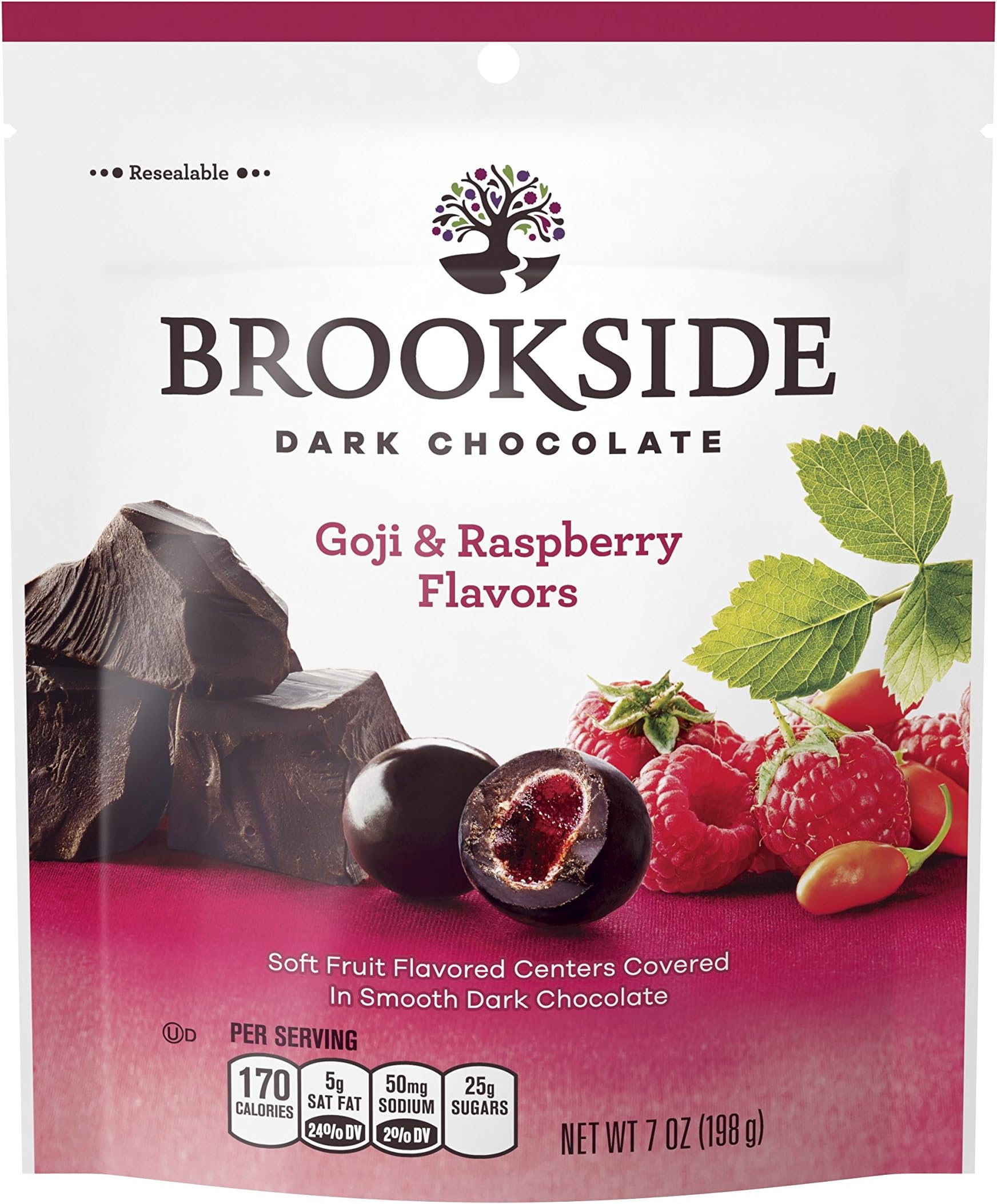 Brookside Dark Chocolate Goji and Raspberry Flavors Candy, 7 Ounce (Pack of 4) by Brookside