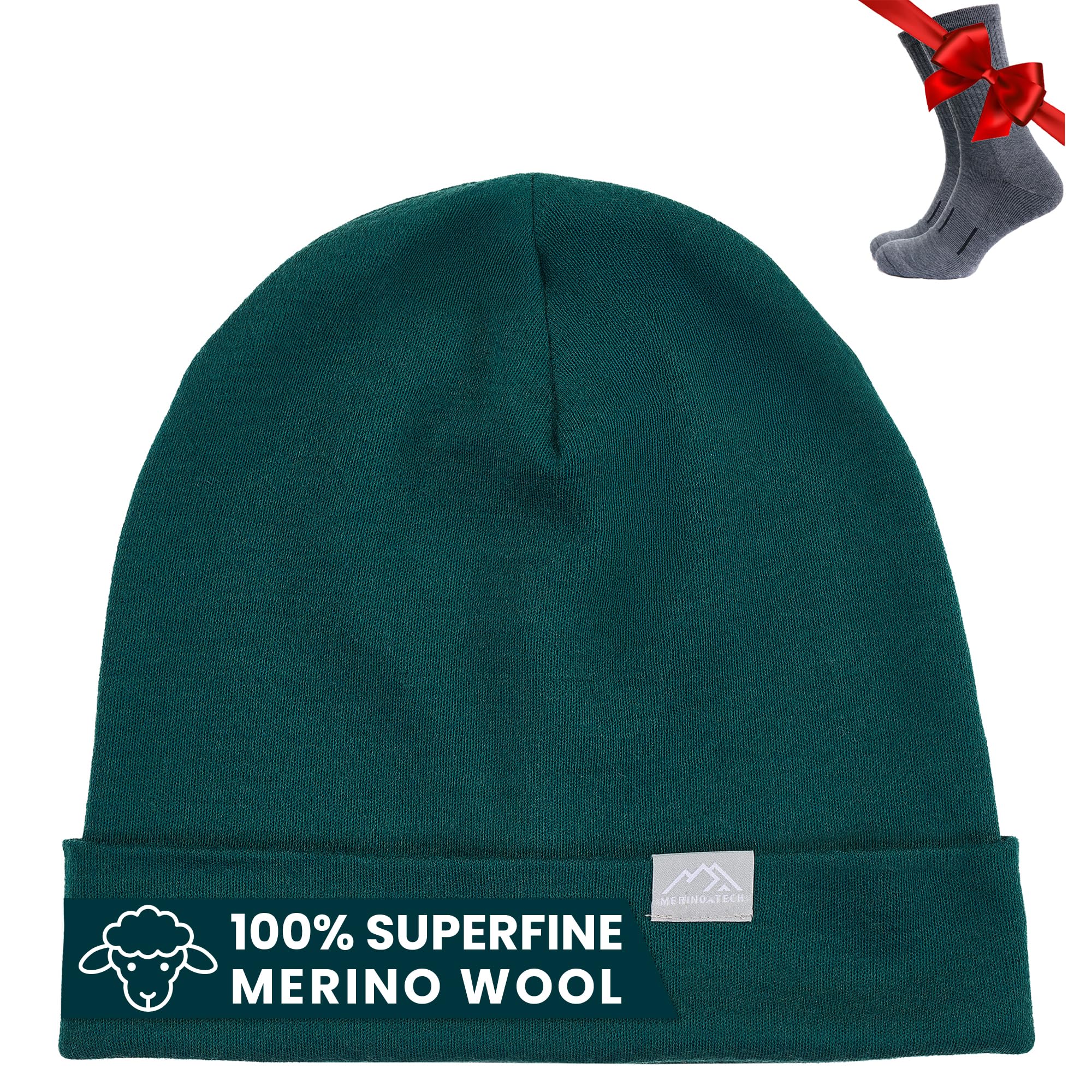 Merino Wool Beanie Men and Women - Novelty Cuff Merino Wool Hats for Men and Women - Unisex Adult Beanie Hat and Socks