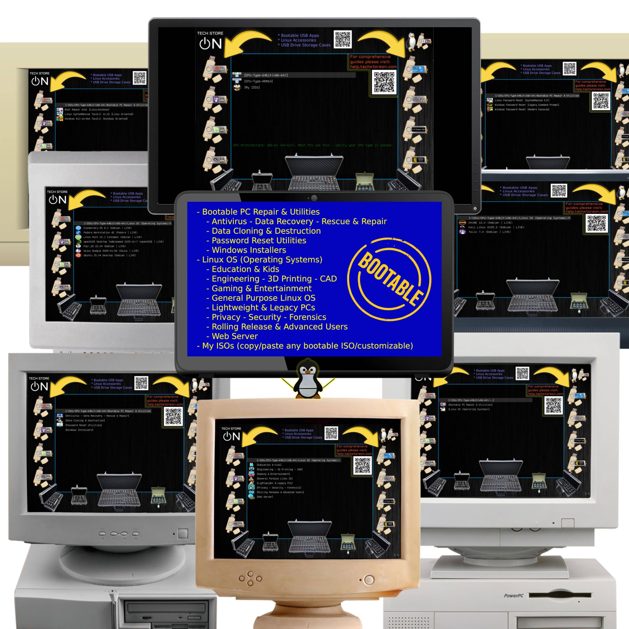 Ultimate Penguin 31 en 1 USB 3.0 de arranque (128 GB) - Kit de herramientas de arranque múltiple para Linux y Windows | Recuperación del sistema, restablecimiento de contraseña, instaladores