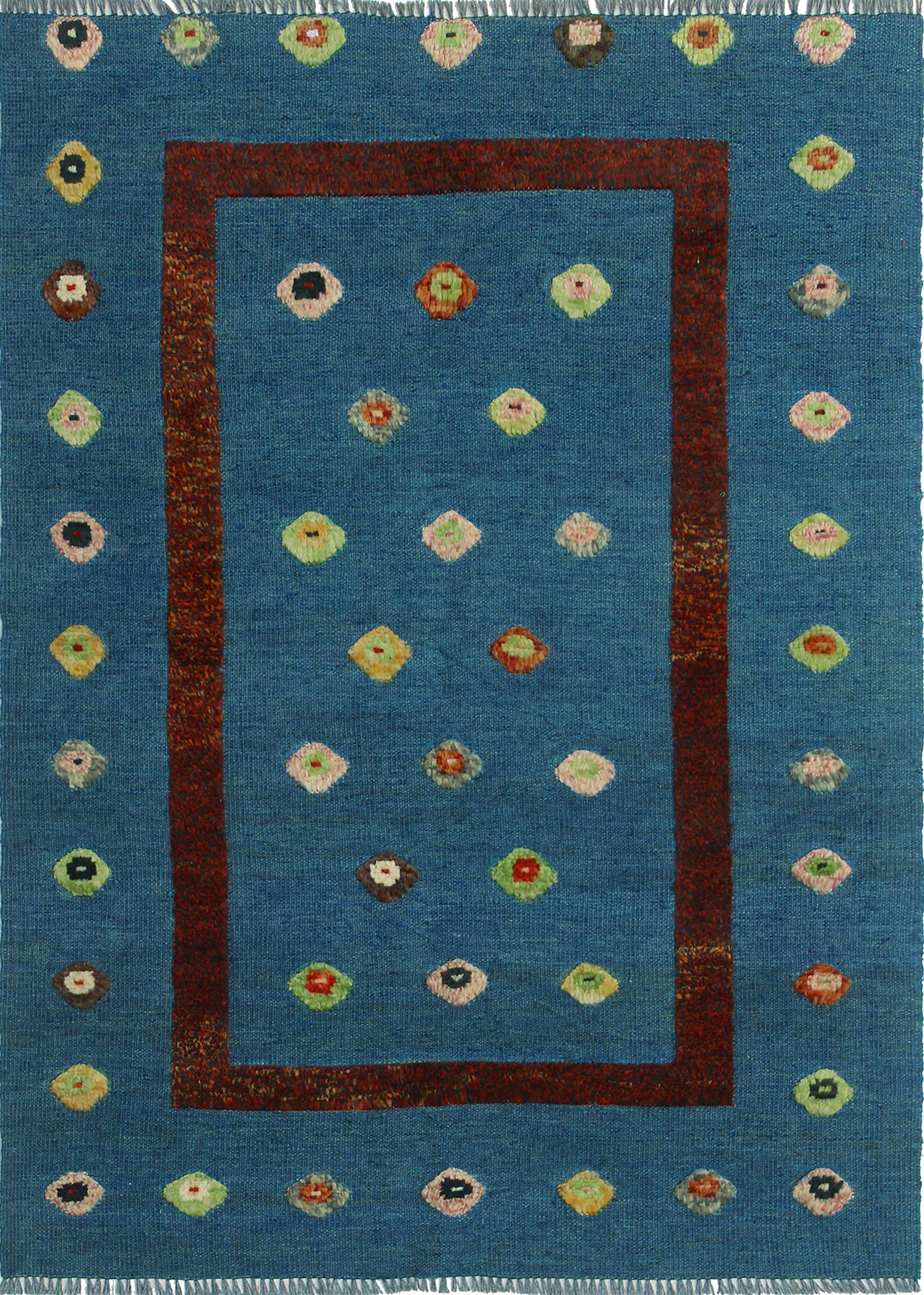 Noori Rug Handmade High-Low Kilim Sameh Blue/Rust Rug, 3'5 x 4'7