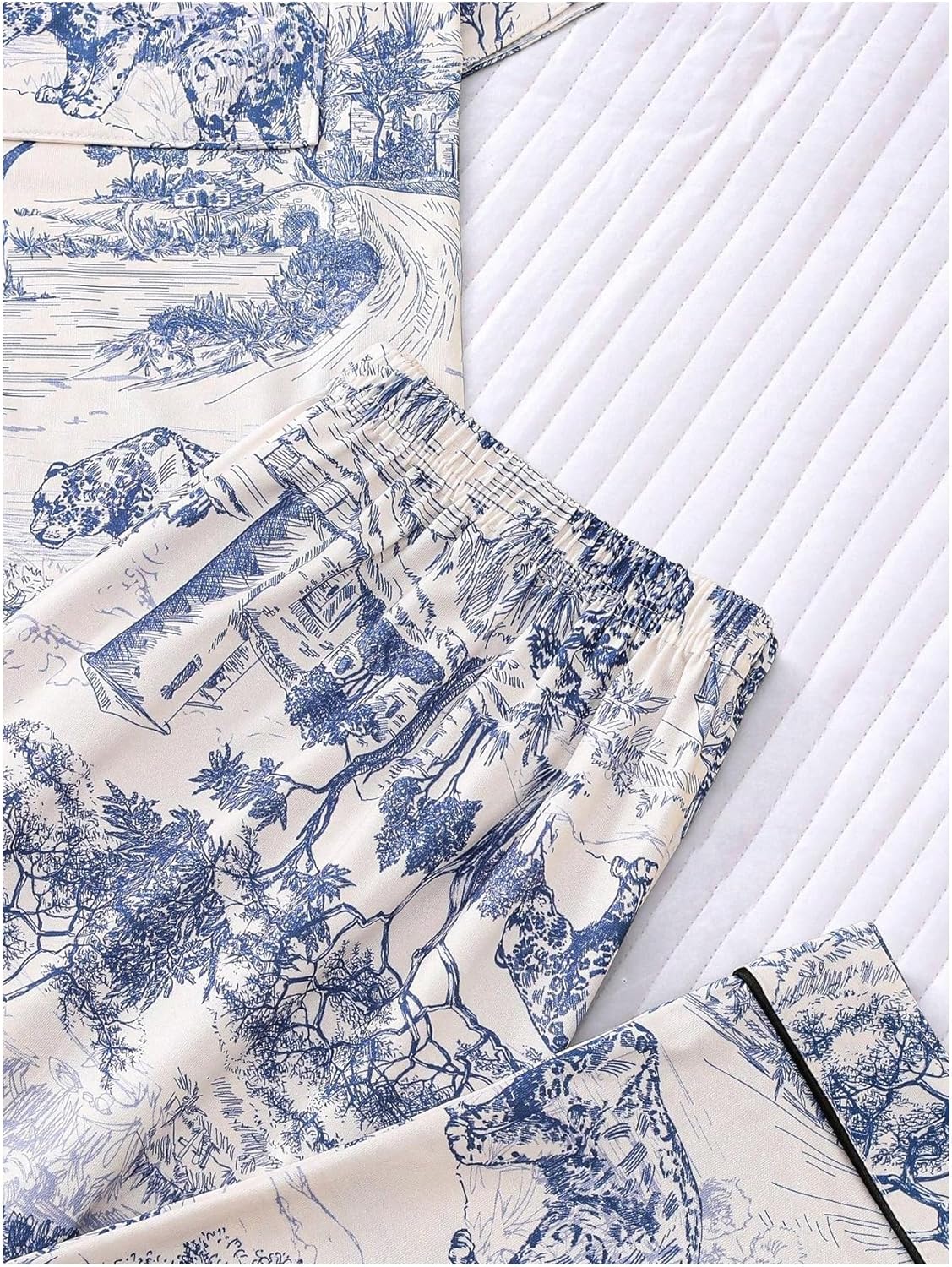 WDIRARA Women's 2 Piece Leopard Print Pajama Set Button Down Short Sleeve Shirt and Lounge Pants Sleepwear - Image 6