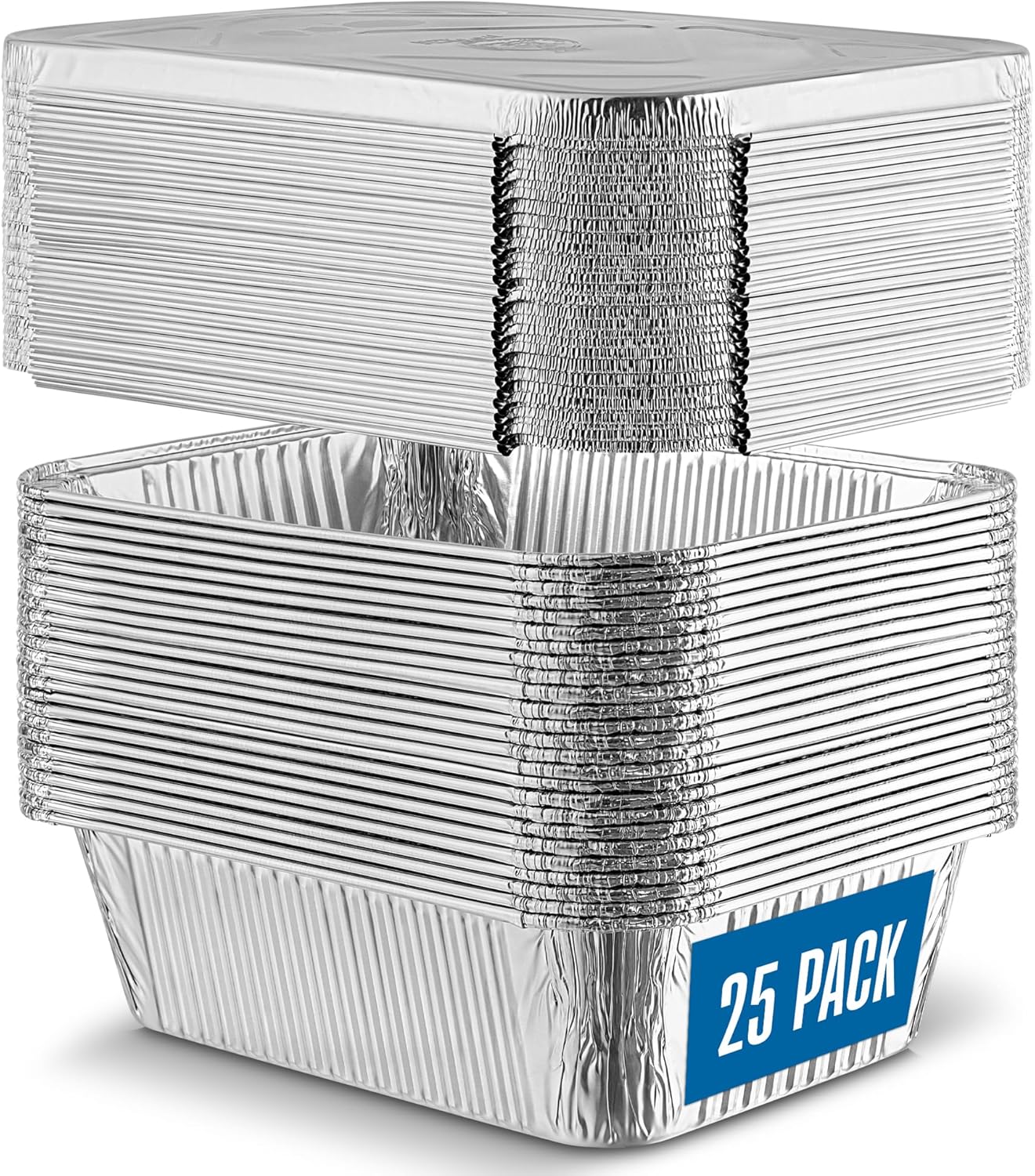 PLASTICPRO 25 Pack Aluminum Pans 8'' X 10" Disposable Pans with Covers Heavy Duty 5 lb Foil Pans for Baking and Cooking
