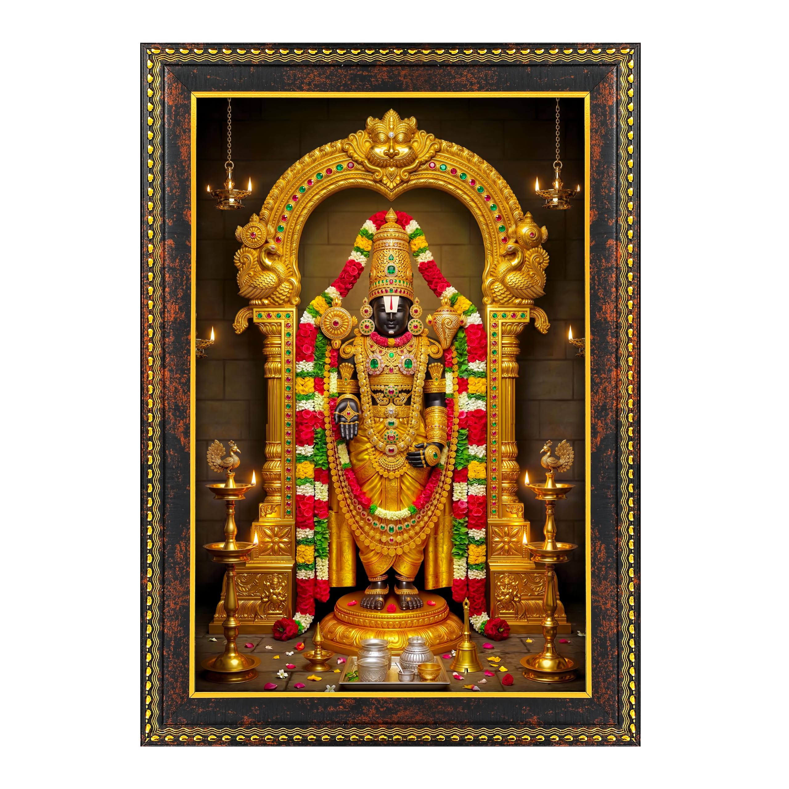 Lord Venkateswara Tirupati Balaji Photo Frame 12x8 Inch | Perumal photo frame Premium Golden Temple Design Hindu God Wall Frame | Pooja Room Decoration Frame | HD Religious Wall Decor for Home, Office, Gift-image-28