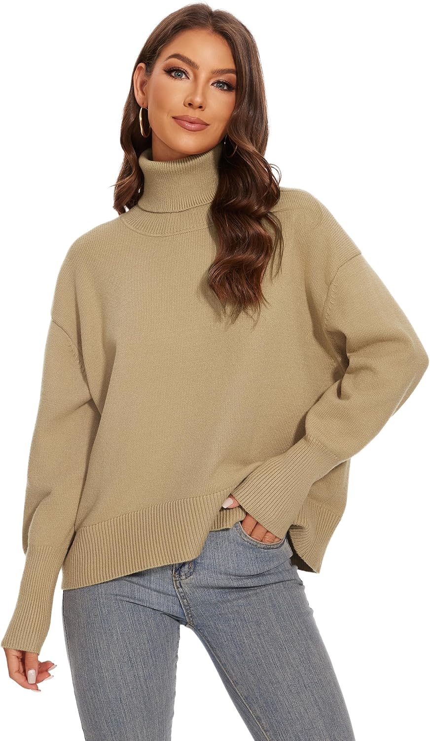 Women's Turtleneck Sweater Long Sleeve Casual Ribbed Pullover 2025 Fall Winter Loose Knit Jumper Top - Image 3