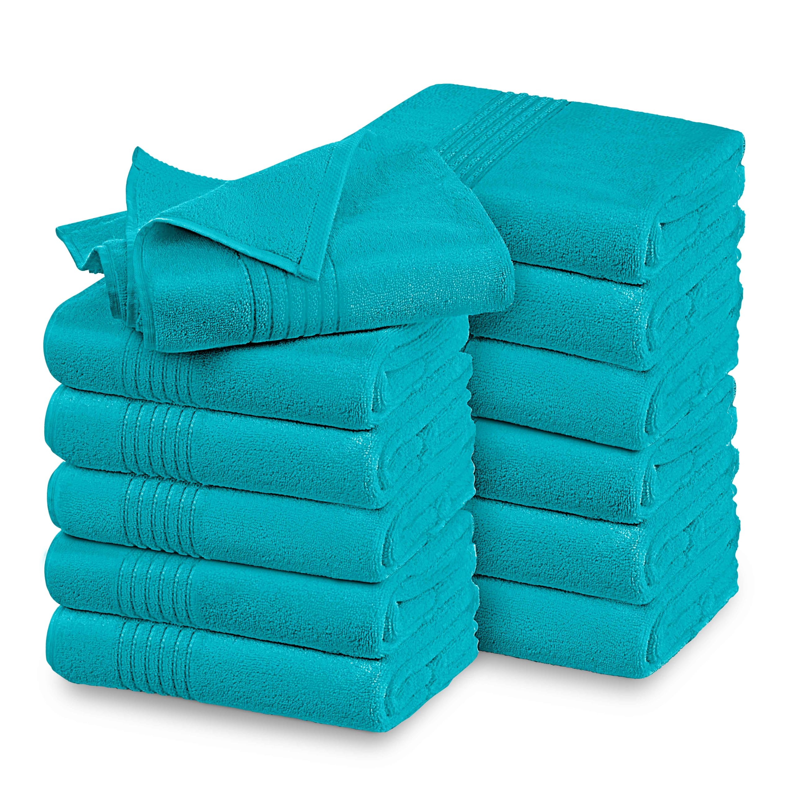 GC GAVENO CAVAILIA 100% Egyptian Cotton Washcloths For Face Gym Kitchen Shaving Towel - Face Clothes Pack of 12 Teal Quick Drying Hotel Quality Striped Towels 30x30 cm