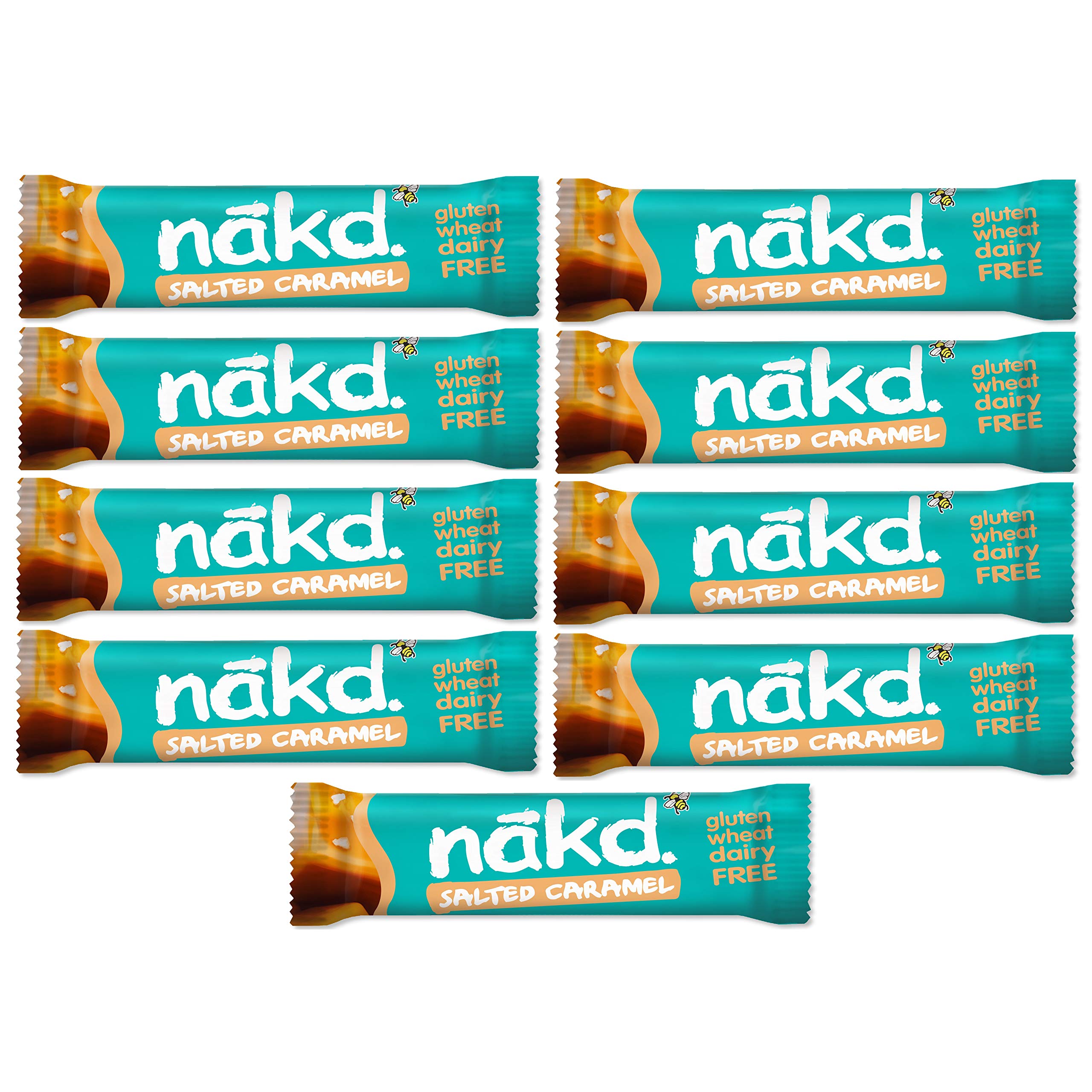 Salted Caramel - Nakd Raw Fruit Nut Bars 35g Each - Gluten Wheat Dairy Sugar Free (Pack of 9)