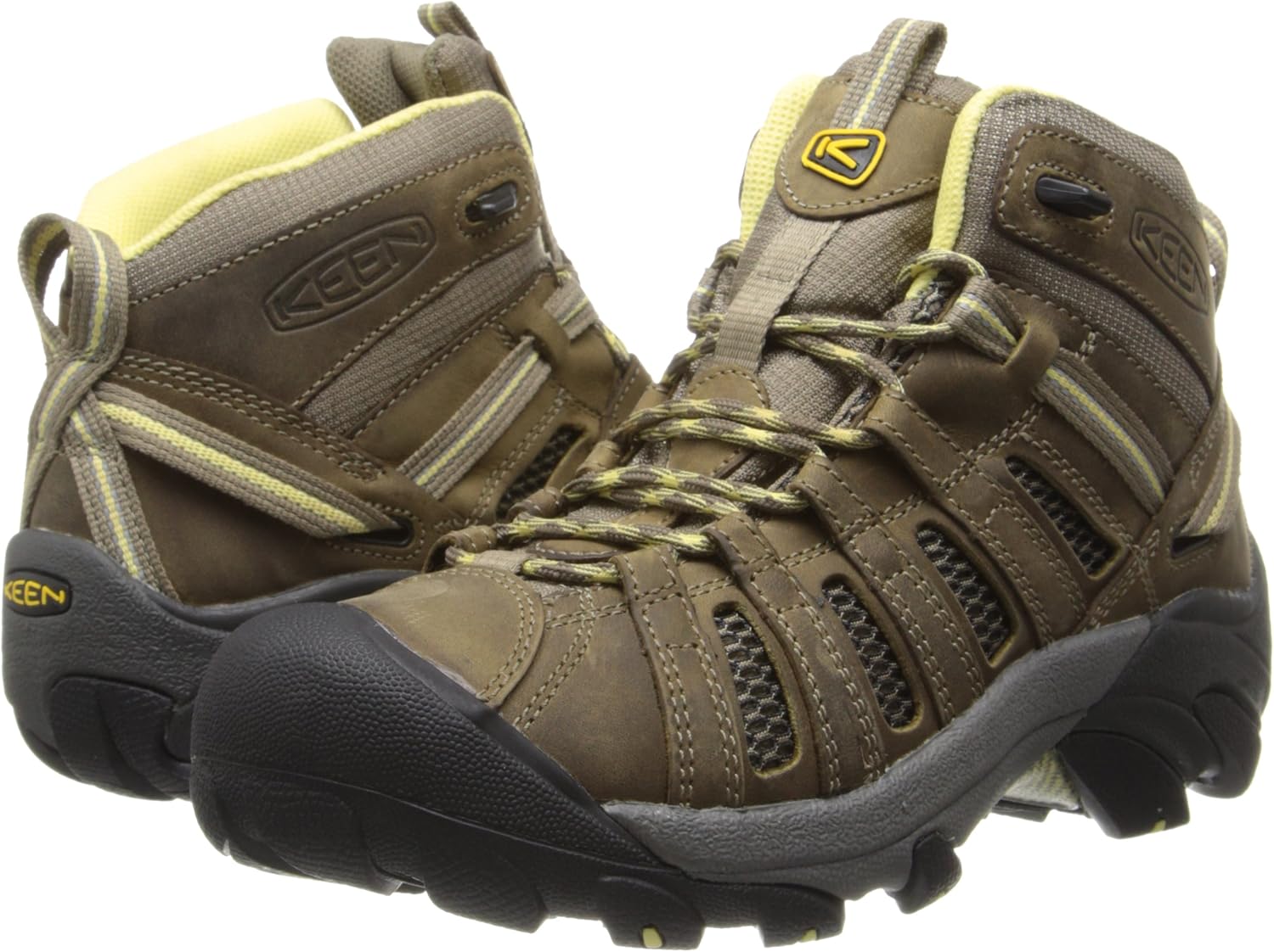 KEEN Women's Voyageur Mid Height Breathable Hiking Boots, Brindle/Custard, 9 Medium US