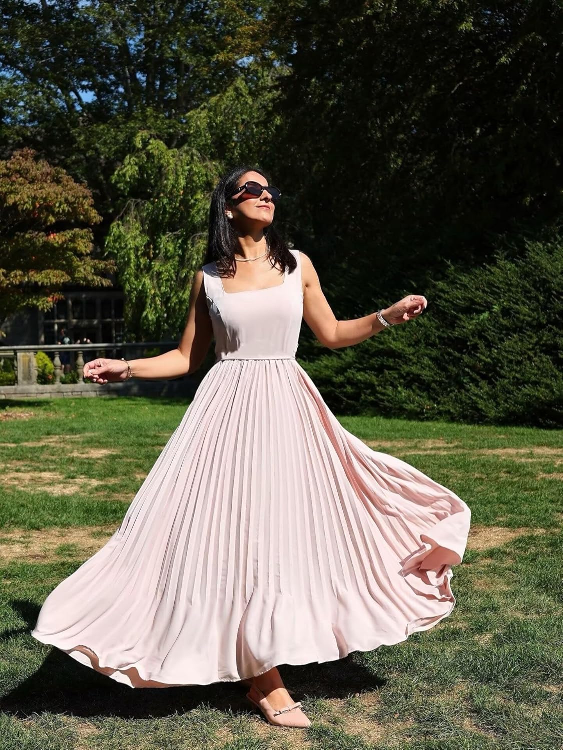 A-line Chiffon Bridesmaid Dresses for Women Square Neck Pleated Long Black Tie Wedding Guest Dress Spaghetti Strap Prom Gown Green Size 12