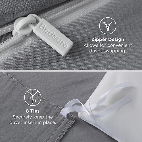 Vista 65 de Bedsure Juego de funda de edredón, tamaño individual, suave y prelavado, blanco, 2 piezas, 1 funda de edredón de 68 x 90 pulgadas, cierre
