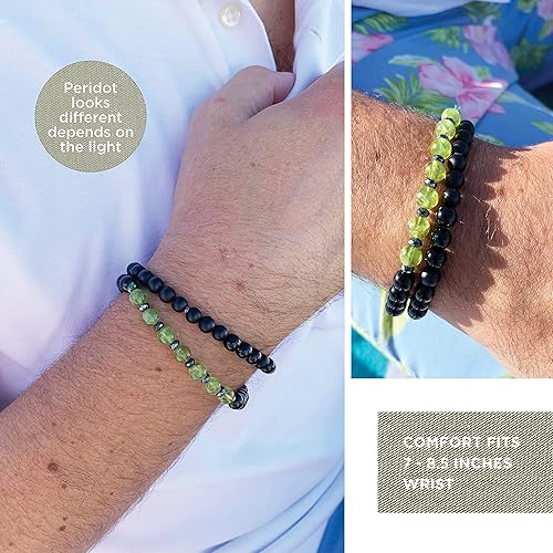 Miniatura 3 de Joyfulmuze Men Gemstones Stretch Bracelet, Peridot Hematite Black Tourmaline, Handmade Spiritual Jewelry for Men, Natural Black Green Gems, Healing