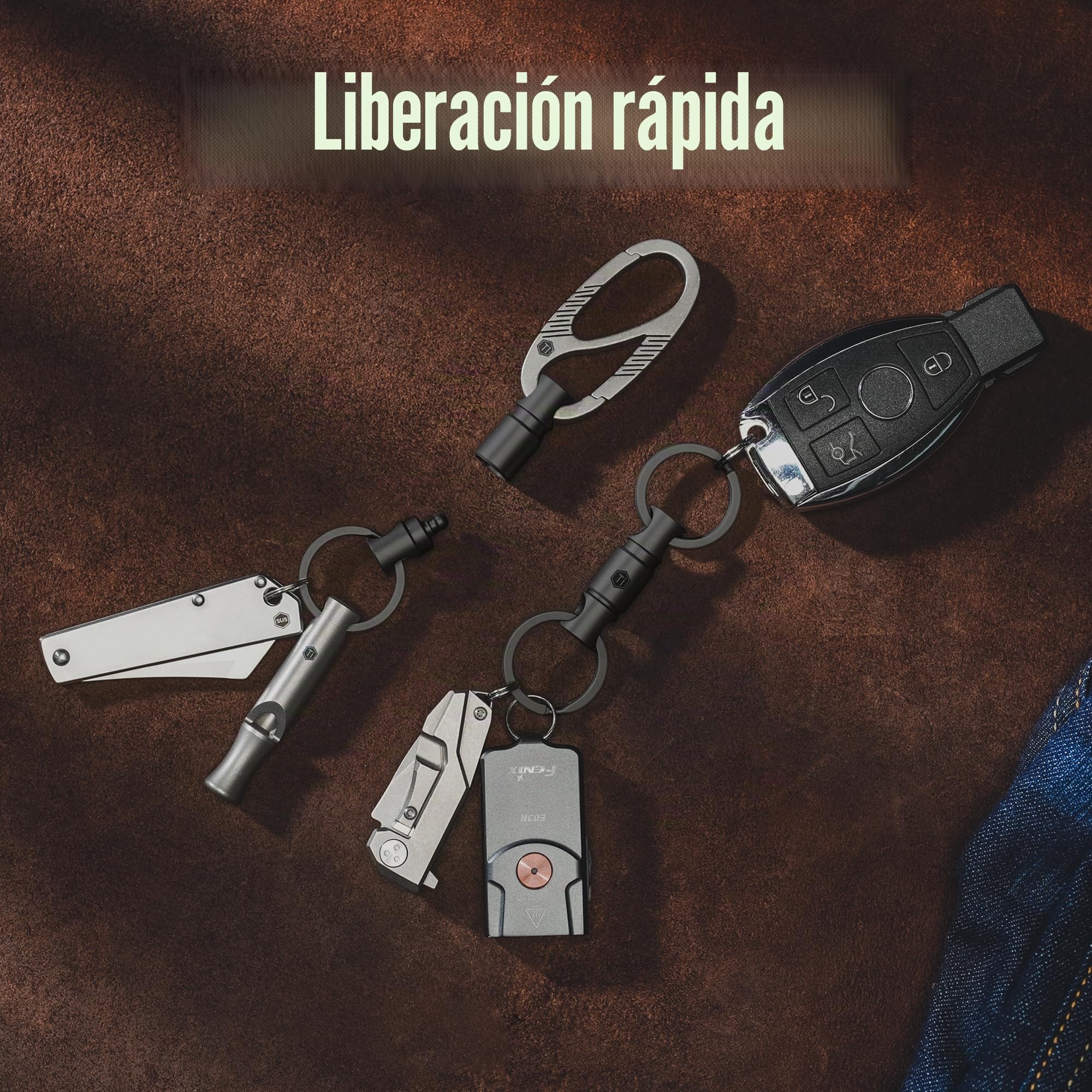 KeyUnity KA24BK - Conector de llavero desmontable, llavero giratorio de doble extremo, organizador de llaves giratorio de titanio para mosquetón