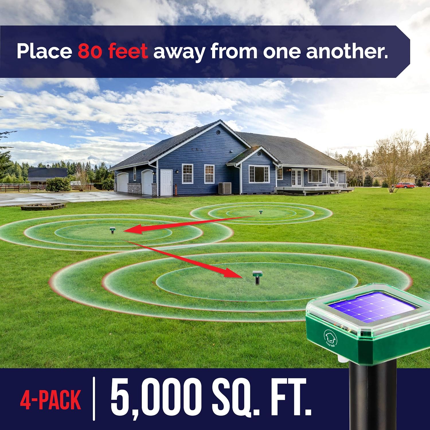 Livin' Well Solar Sonic Pest Repeller Stakes - 4pk Outdoor Pest Repellent with 5,000 Feet Range, Solar Powered Animal Control, Rodent Repellent and Deterrent for Mole, Vole, Gopher : Patio, Lawn & Garden