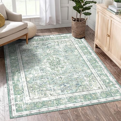 Vhong Sage Green Washable Boho Area Rug 3x5