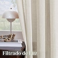 Vista 5 de H.VERESAILTEX - Cortinas de lino natural mezclado con 2 paneles semi transparentes de lino texturizado para sala de estar/dormitorio filtrado