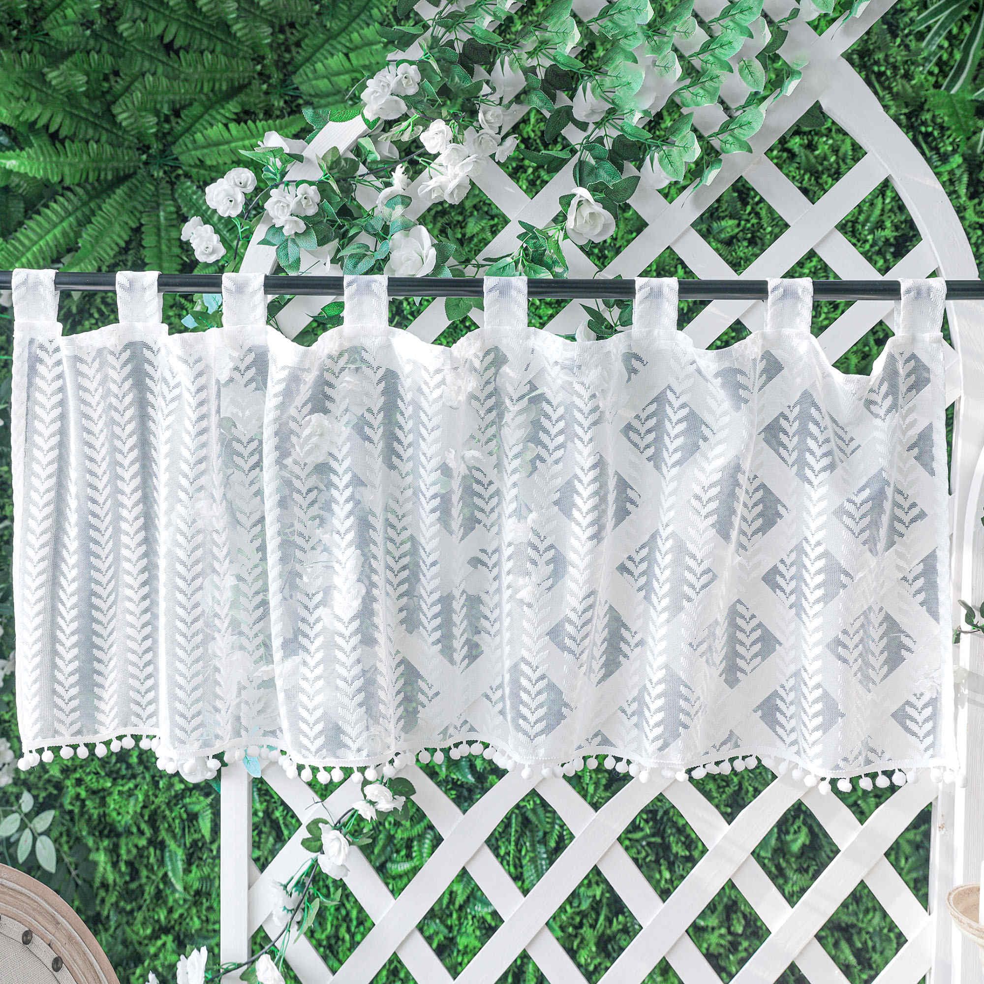 Rideaux de cuisine courts à bretelles motif feuilles en polyester 60x100cm