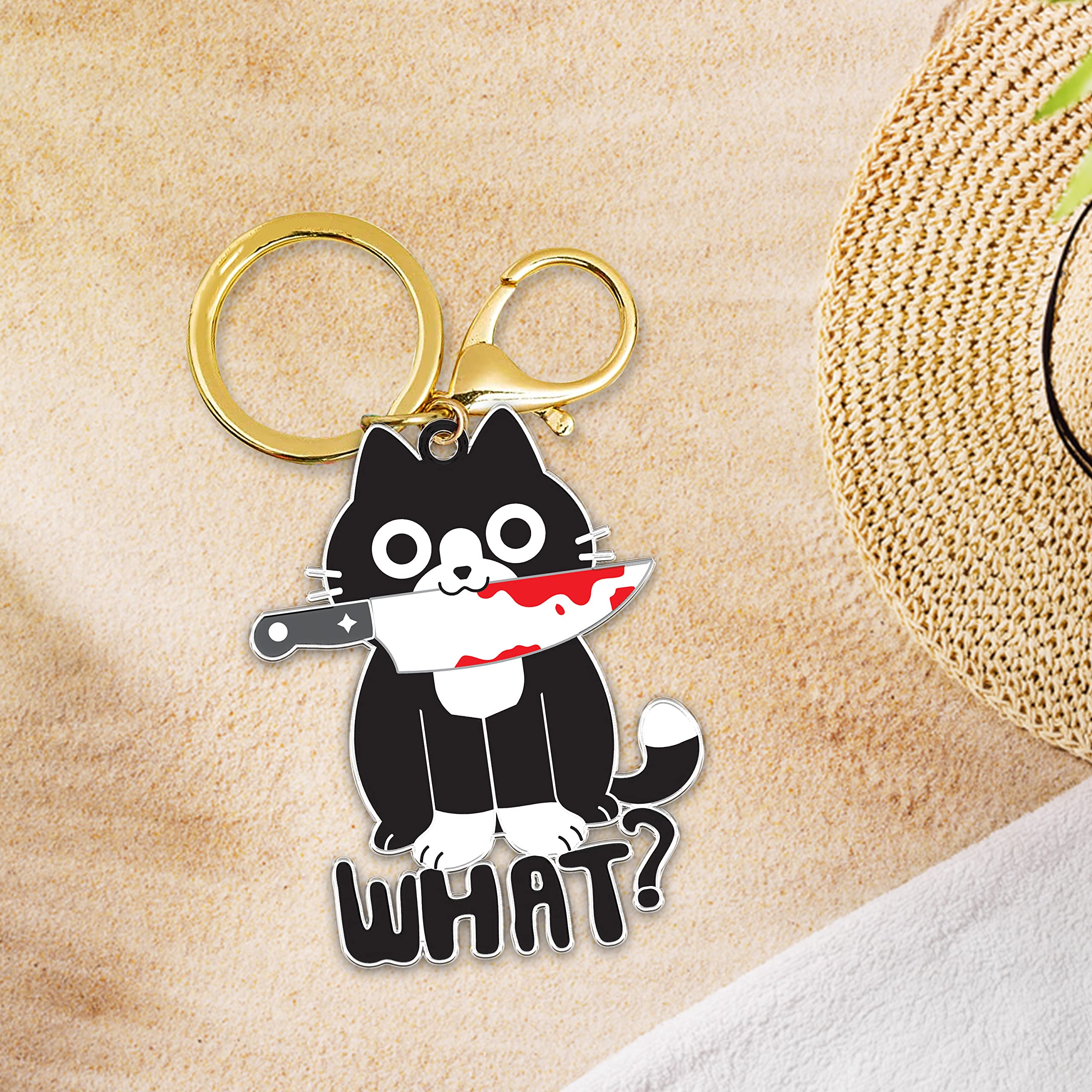 DongNaiWin Divertidos y lindos llaveros de metal de gato negro para hombres y mujeres, divertido dije de bolsa para mujeres (gato esmoquin)