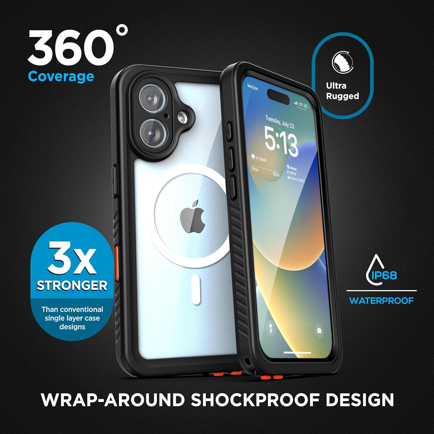 Encased for iPhone 16 Waterproof Case with Belt Clip Holster [Military Grade] Shockproof, Full-Body Phone Cover with Built-in Screen Protector (Compatible with MagSafe) - Image 7