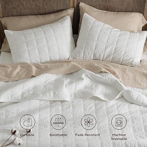 Miniatura 3 de Bedsure Juego de edredón 100% algodón, colcha tamaño King, colcha ligera y suave, juego de edredón de 3 piezas con 2 fundas de almohada en patrón