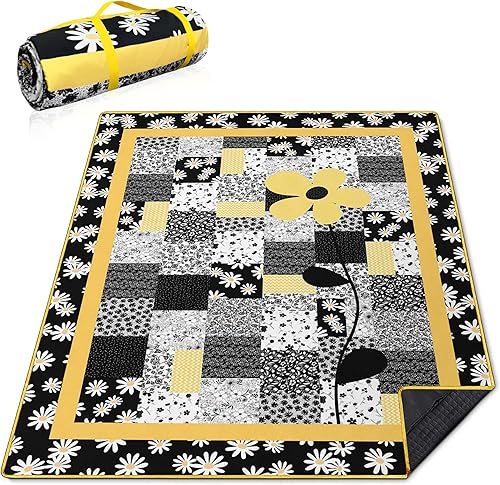 Supfitness Manta de picnic extra grande impermeable plegable (60 x 80 pulgadas), manta de playa impermeable a prueba de arena, 3 capas para el aire