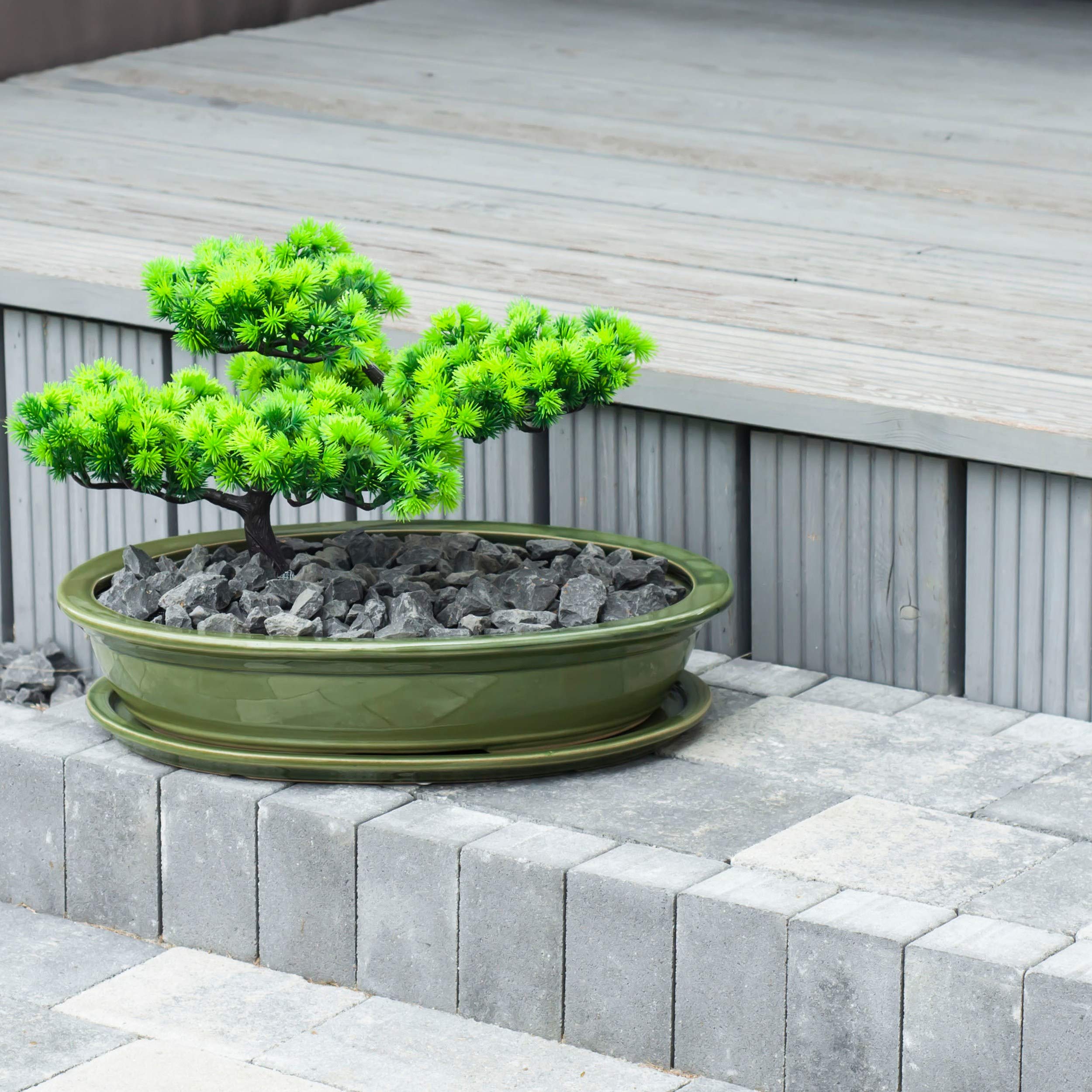 botle Bonsai Schale Baum Mini Garten Keramik Ton Blumentopf Blumenschale Untersetzer Grun 6 Grosse (32)