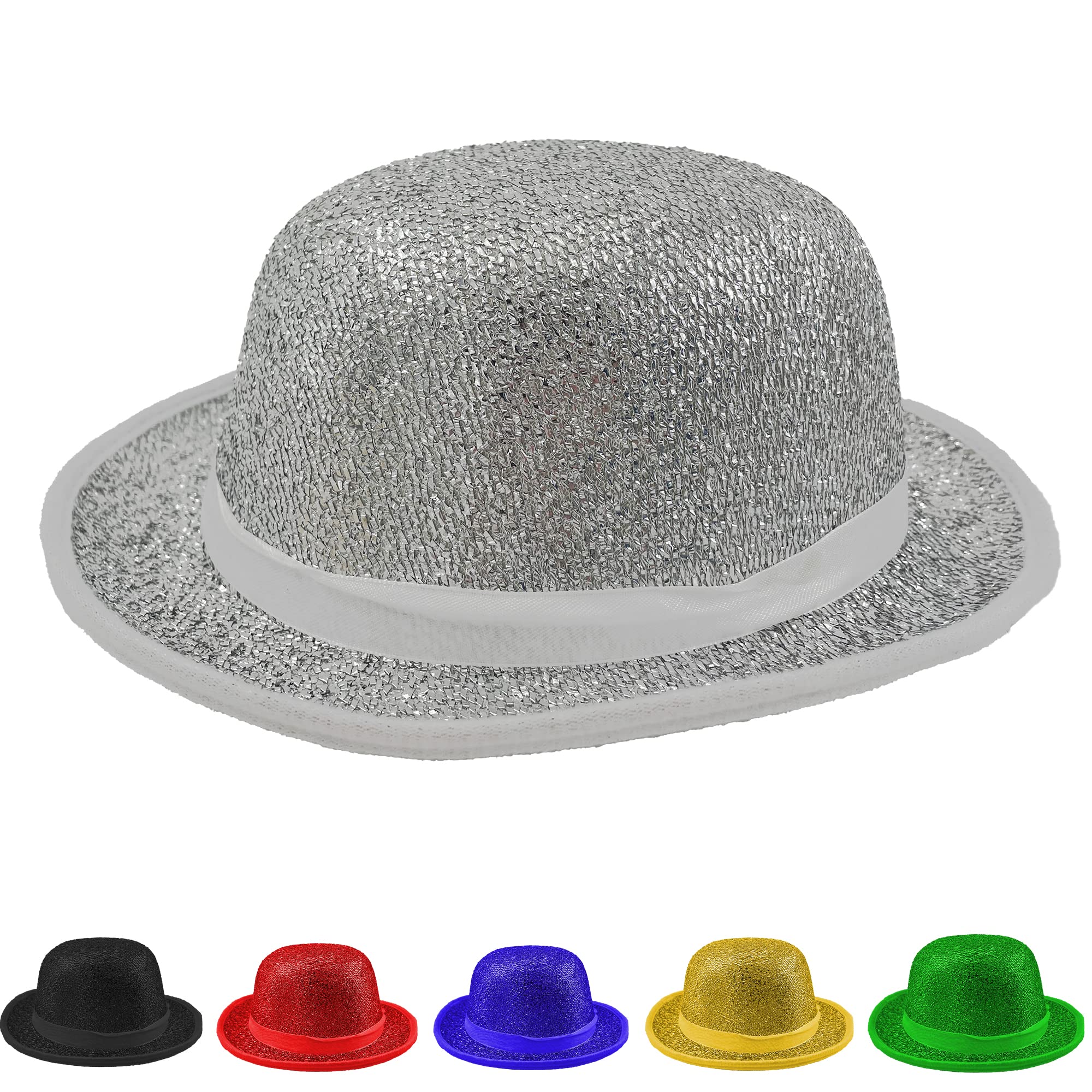 Sombrero Bombin Chistera Brillantes para Adulto, Gorro Payaso de Negro para Disfraces de Halloween Carnaval y Fiestas, Talla única 55-58cm