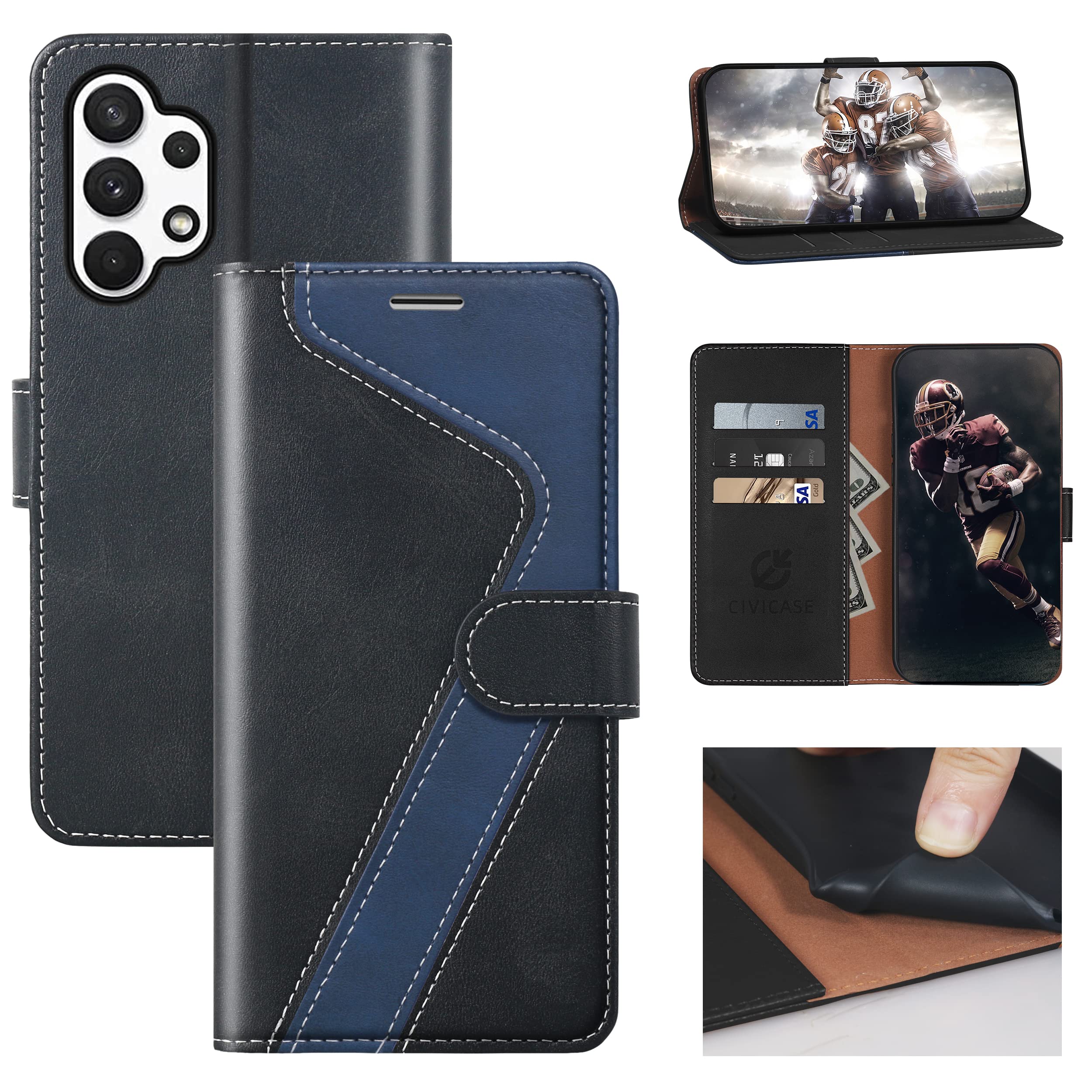 Étui cuir Samsung A32 housse portefeuille chic en éco-cuir noir haut de gamme - 8
