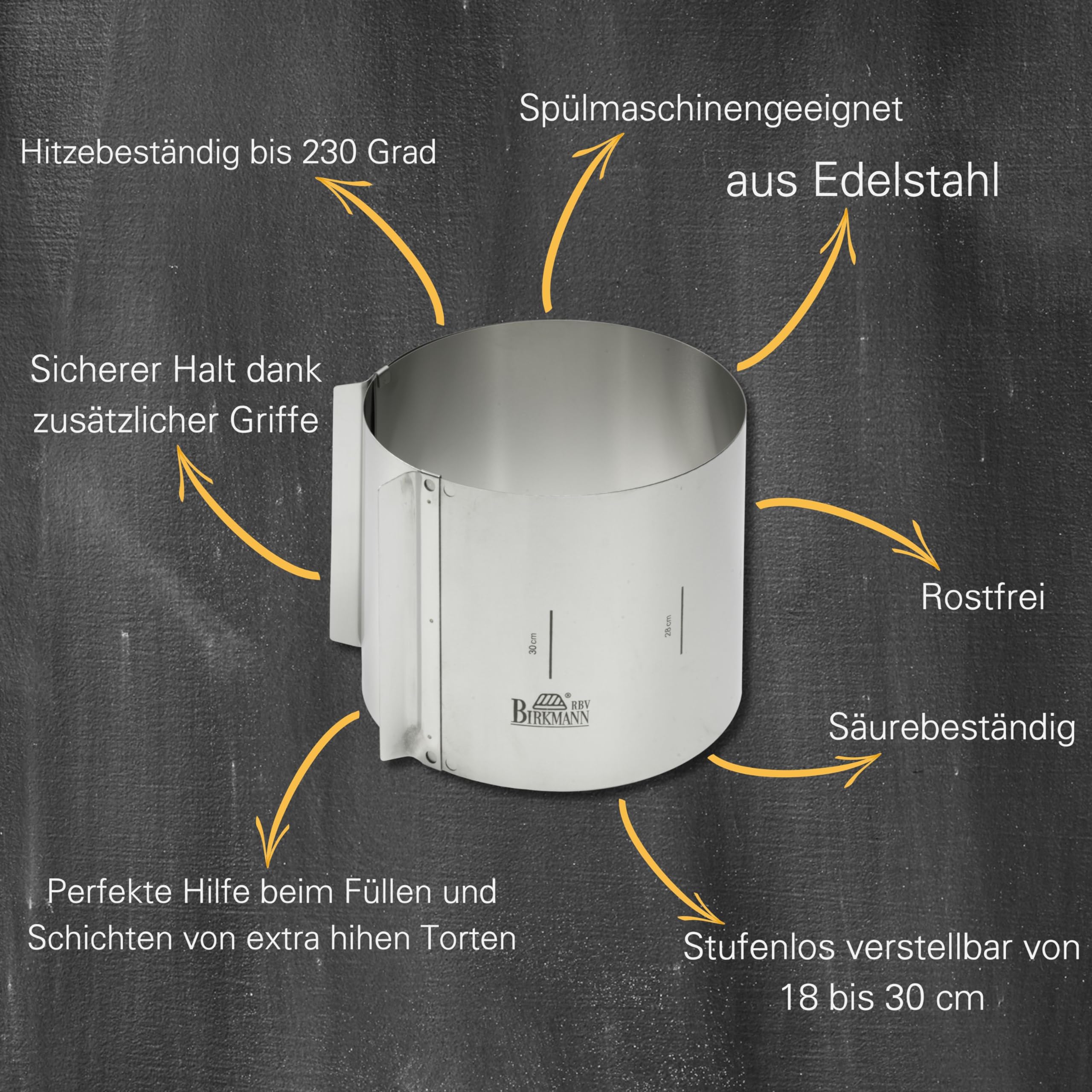 Birkmann RBV, 429413, Easy Baking, bardzo wysoki pierścień do ciasta, wysokość 15 cm, stal sprężynowa