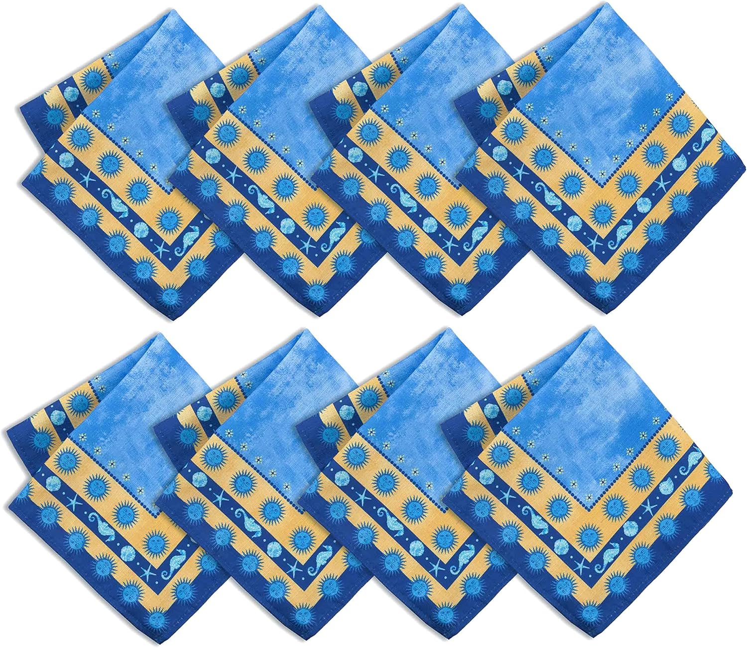 Set of 8 Mediterranean Fabric Napkins with Sea Shells & Seahorses Set of 8 Mediterranean Fabric Napkins with Sea Shells & Seahorses
