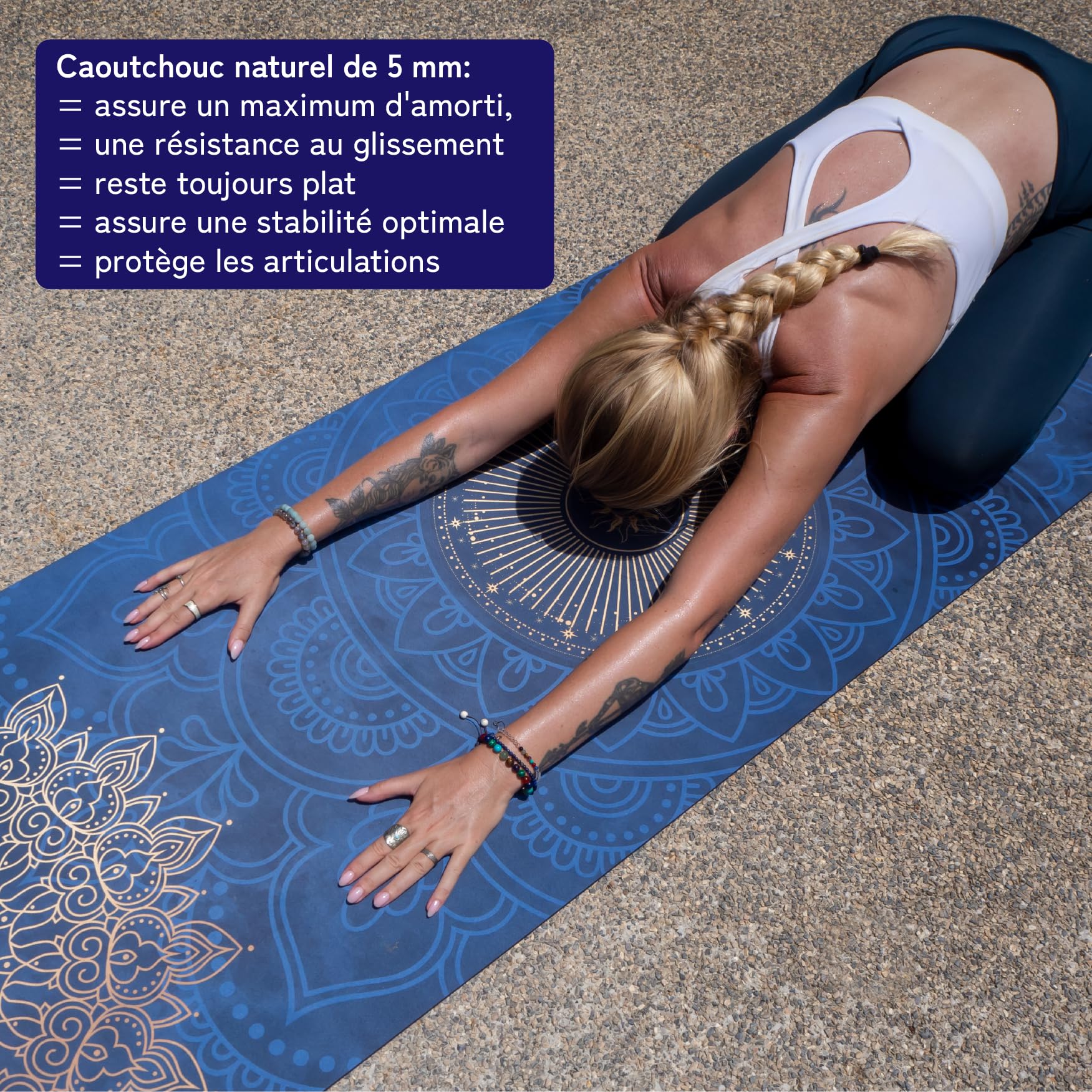 Tapis de Yoga : Antidérapant, Caoutchouc Naturel & Microfibre Douce, extra large & Épais (183x68x0,5cm), avec Sangle de Transport, Tapis de Gym/Tapis de Fitness