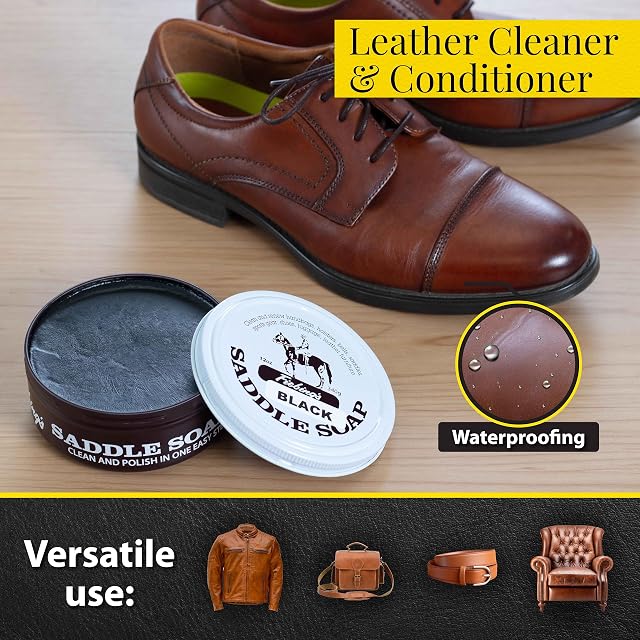 Foto 2 de 6 de Fiebing's Jabón para sillín de 340 g, color negro, limpio, abrillantador y mantenimiento de sillines, zapatos
