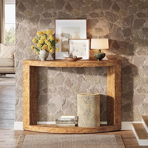 Tribesigns Mesa consola de 2 niveles para sala de estar, mesa de entrada moderna de 47.24 pulgadas para vestíbulo, pasillo, marrón