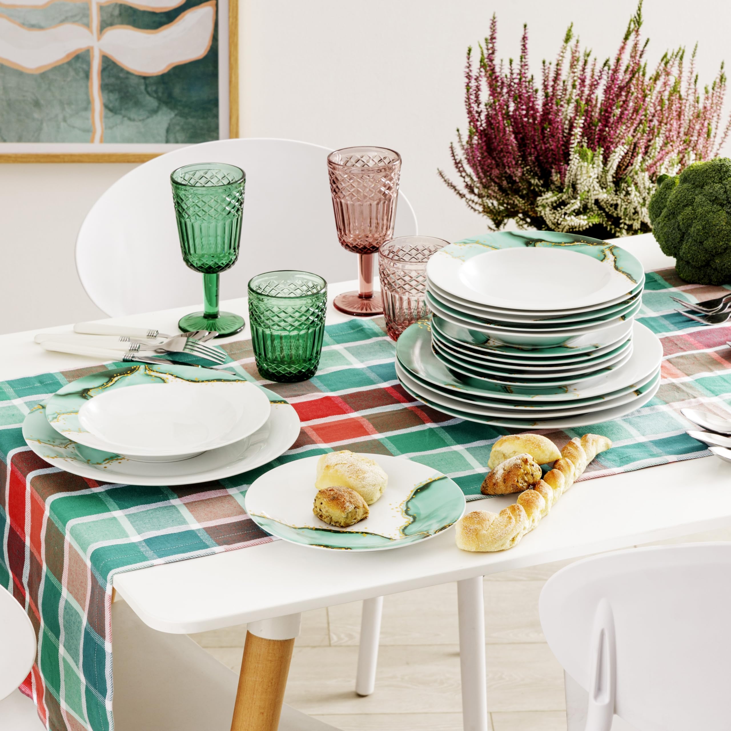 Baroni Home 18-teiliges Tafelservice aus Porzellan, Tellerservice für 6 Personen, Marmor-Stil