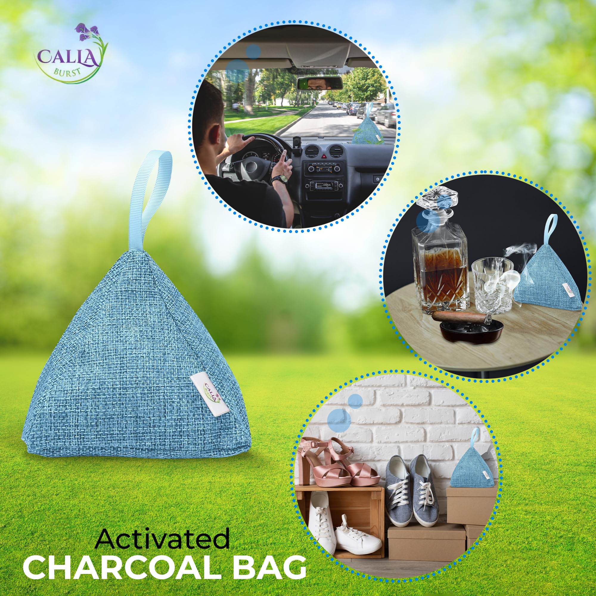 Absorbedor de olores de carbón activado y purificador de aire, bolsas de carbón de bambú, bolsa purificadora de aire fresco natural, desodorante de carbón, forma de pirámide con gancho,