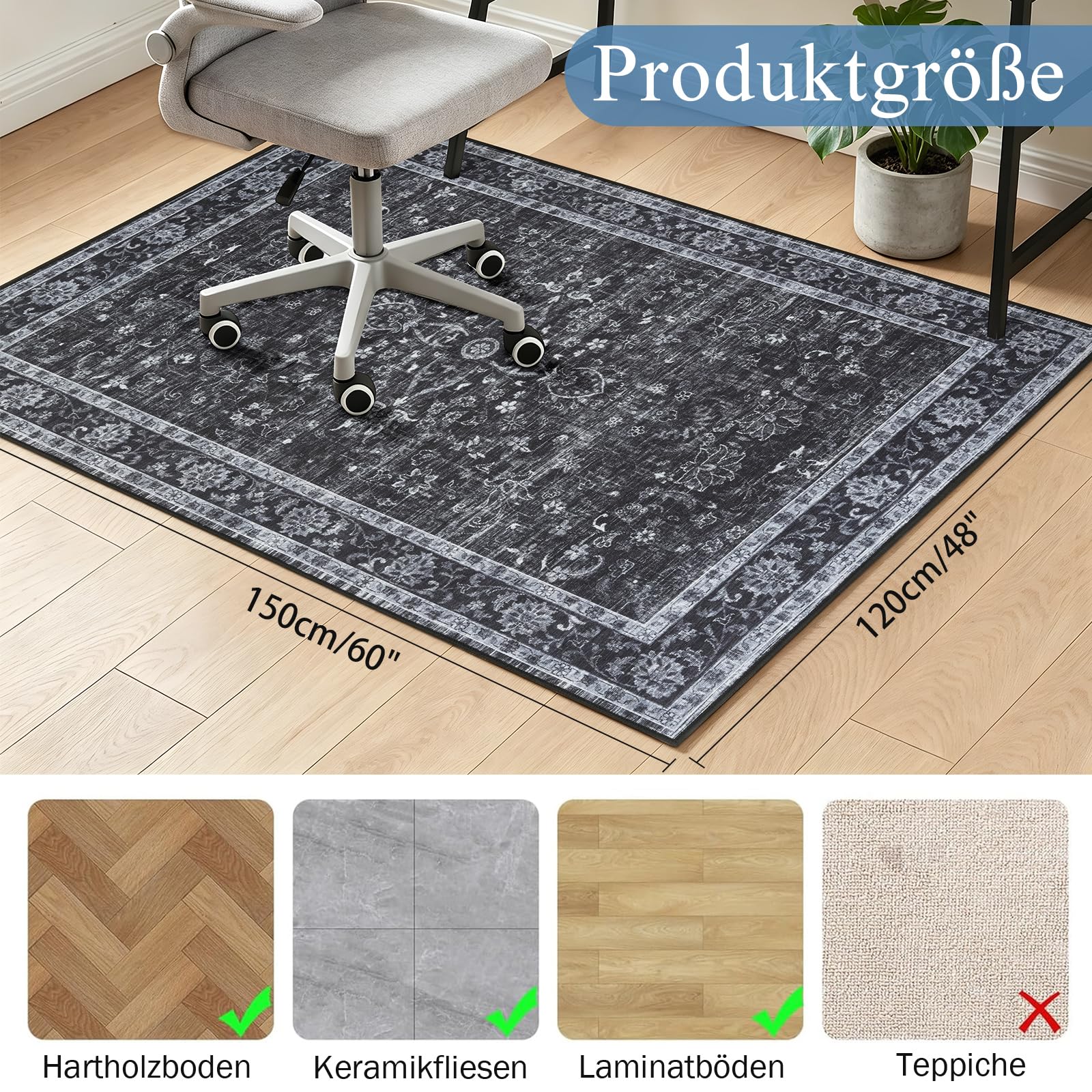 Bodenschutzmatte Bürostuhl 120x150cm Schreibtischstuhl Unterlage Hartboden