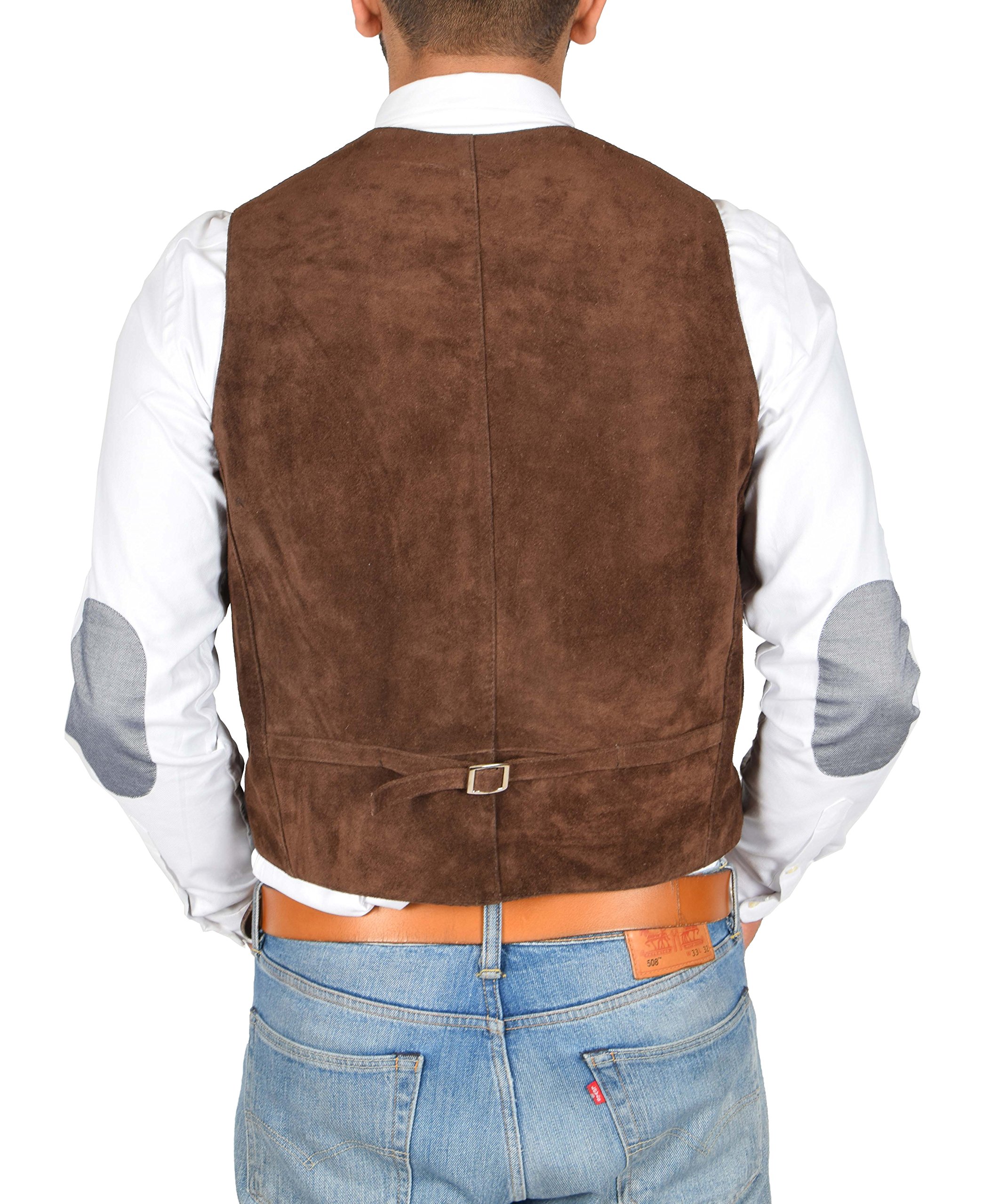 A1 FASHION GOODS Gilet in vera pelle scamosciata per uomo stile classico morbido marrone camoscio gilet Cole