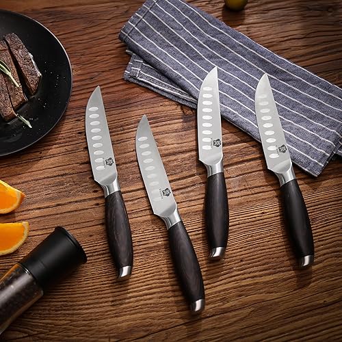 Miniatura 8 de WILDMOK Juego de 4 cuchillos de carne de 5 pulgadas, cuchillos de cocina ultra afilados, juego de cuchillos de carne de acero inoxidable alemán,