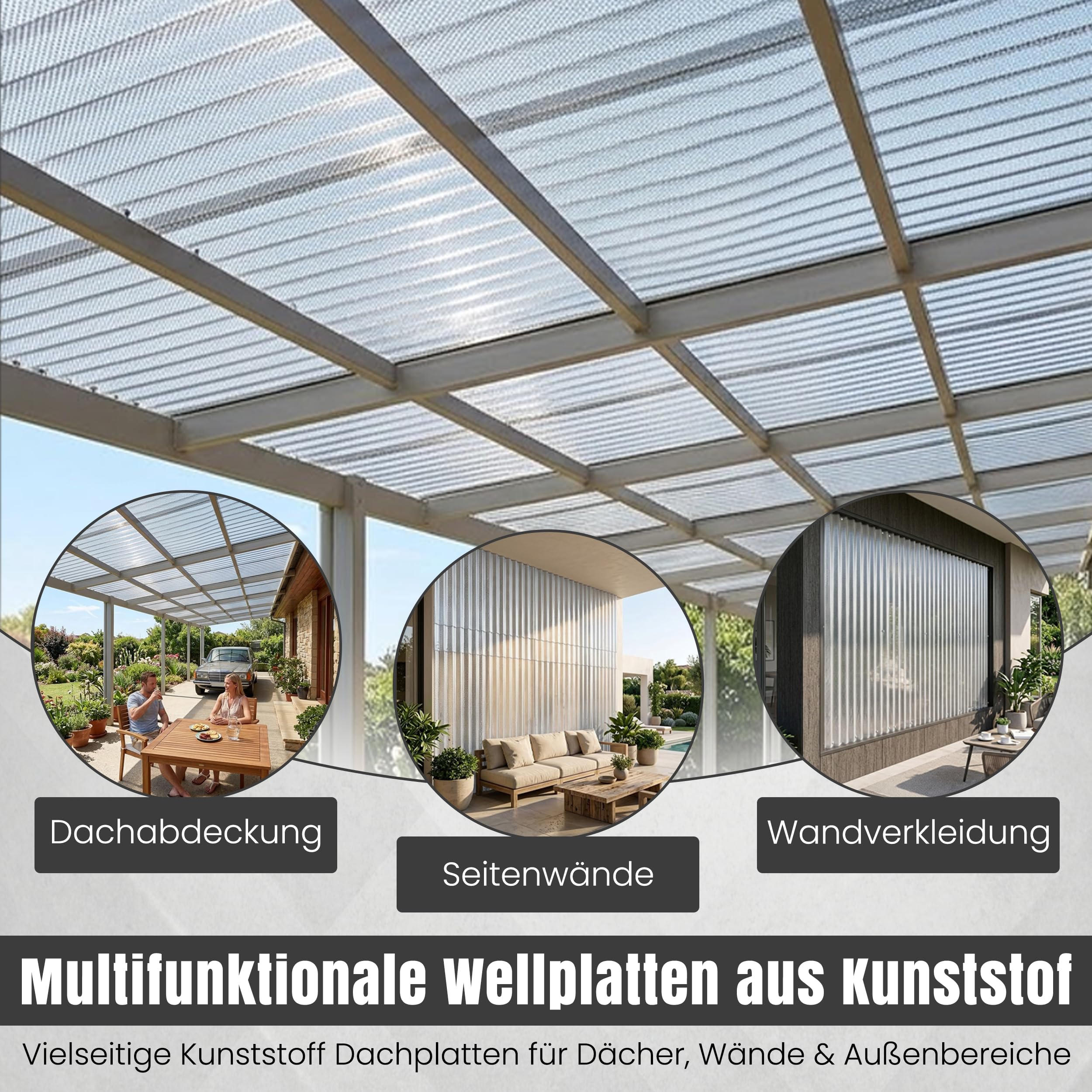 LP Projekt Wellplatten 5er Satz klar 104,5 × 350 cm UV beständig Wetterfeste Dachplatten