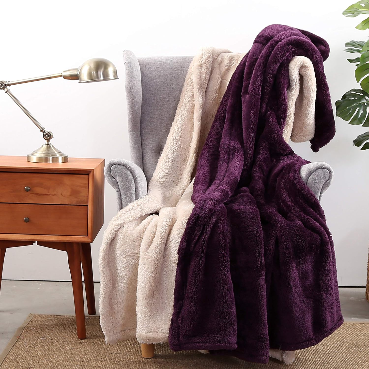 Berkshire Blanket Extra-Fluffy Super Soft Warm Cozy Luxury Throw Blanket, Eggplant, 55" x 70"
