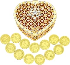 TINGKU 13 Spanish Words Las Arras para Boda Catolica, Wedding Unity Coins Set with Heart Shaped Box, Arras de Boda Cristiana Evangelica for Wedding Ceremony, Aras de Matrimonio - Gold Coins