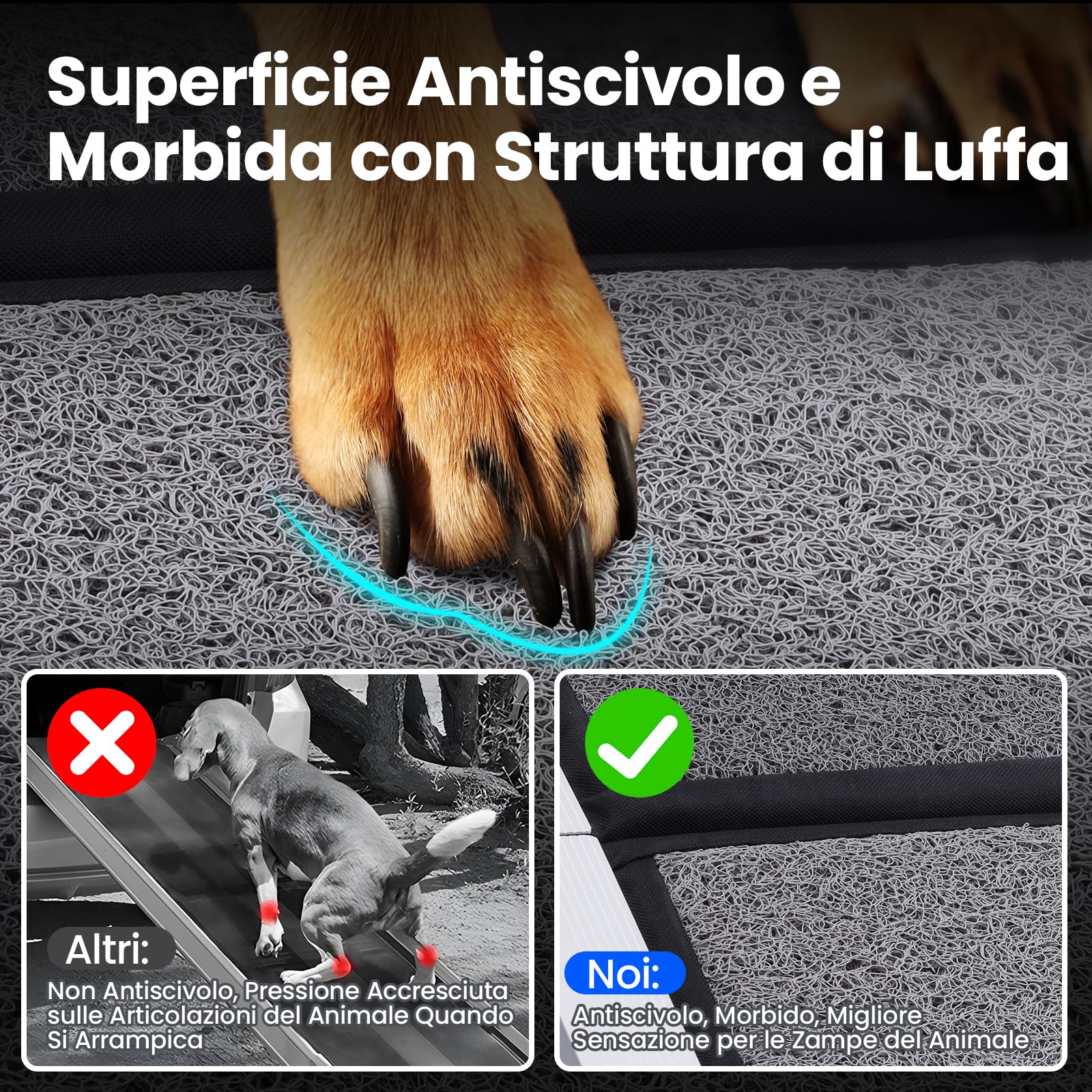 DAISTERN Rampa Auto per Cani Pieghevole 170 x 44cm, Scala Portatile Cani Macchina con Superficie Morbida Antiscivolosa, Telaio in Alluminio, Dog Stair Ramp Pedana per Cane Piccola Media Grande