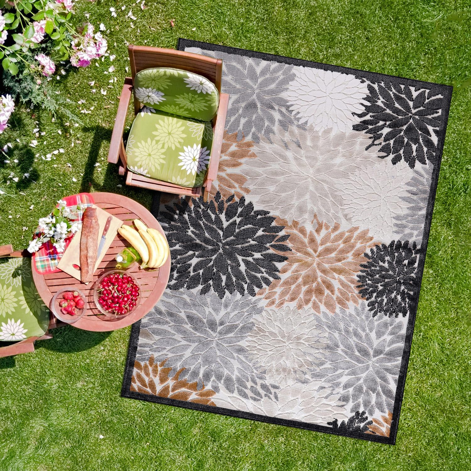 CAMILSON Indoor/Outdoor Rug, Orange 5’3”x7’ Floral Exotic Tropical Area Rugs for Indoor and Outdoor patios, Easy-Cleaning Non-Shedding Living Room, Garden and Kitchen Washable Outside Carpet (5x7)