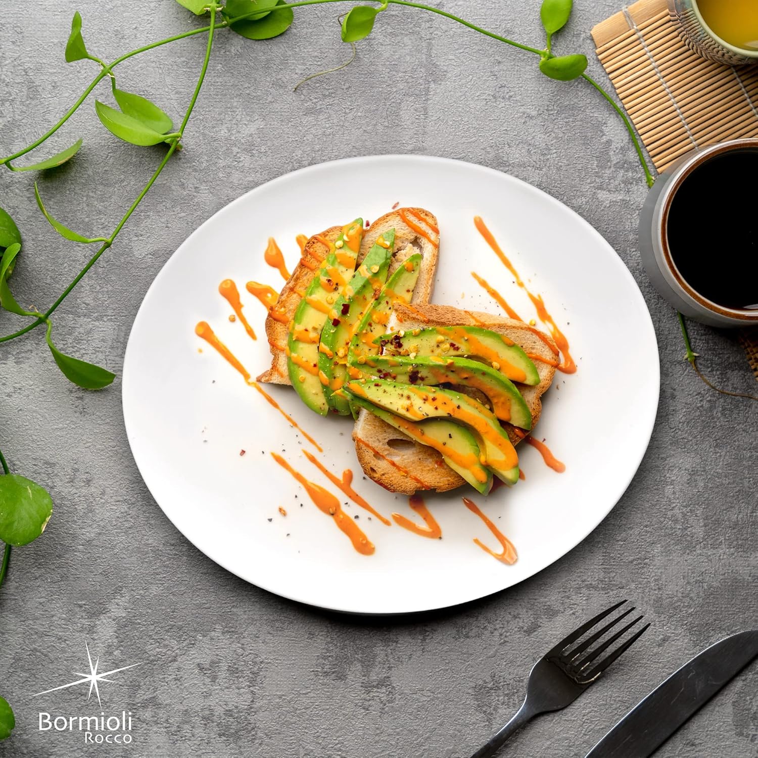 Bormioli Rocco Prometeo Set Of 6 Dinner Plates, 10.75" x 9.5" Tempered Food Safe Opal Glass, Clean White, Curved Design With External Textures Dinnerware, Made In Spain