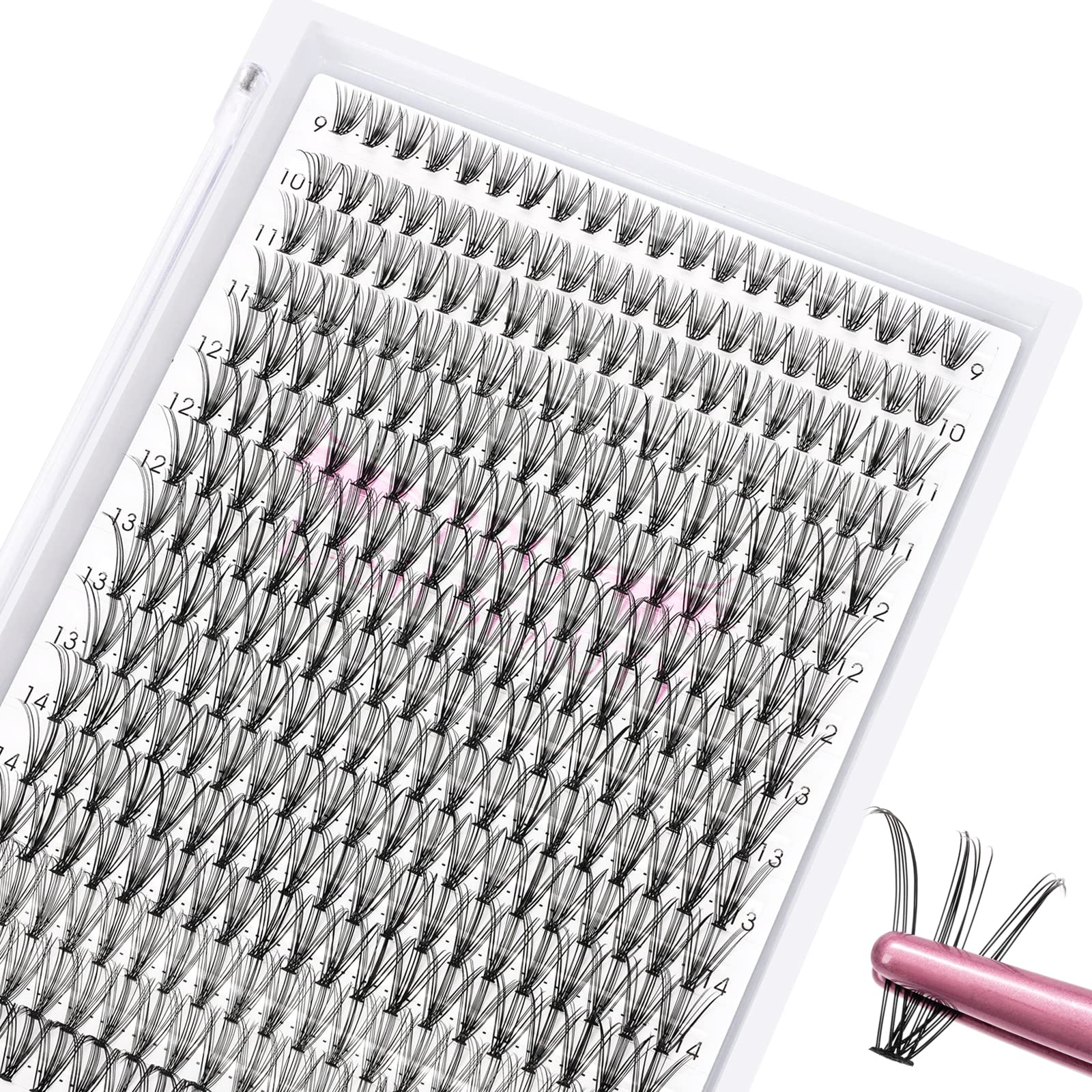 Individual Lashes 280 Pcs Lash Clusters DIY Eyelash Extension Cluster Lashes 10D/20D Mixed Tray C D Curl Self Application Easy to Wear（20D-C-0.07,9-16mix）