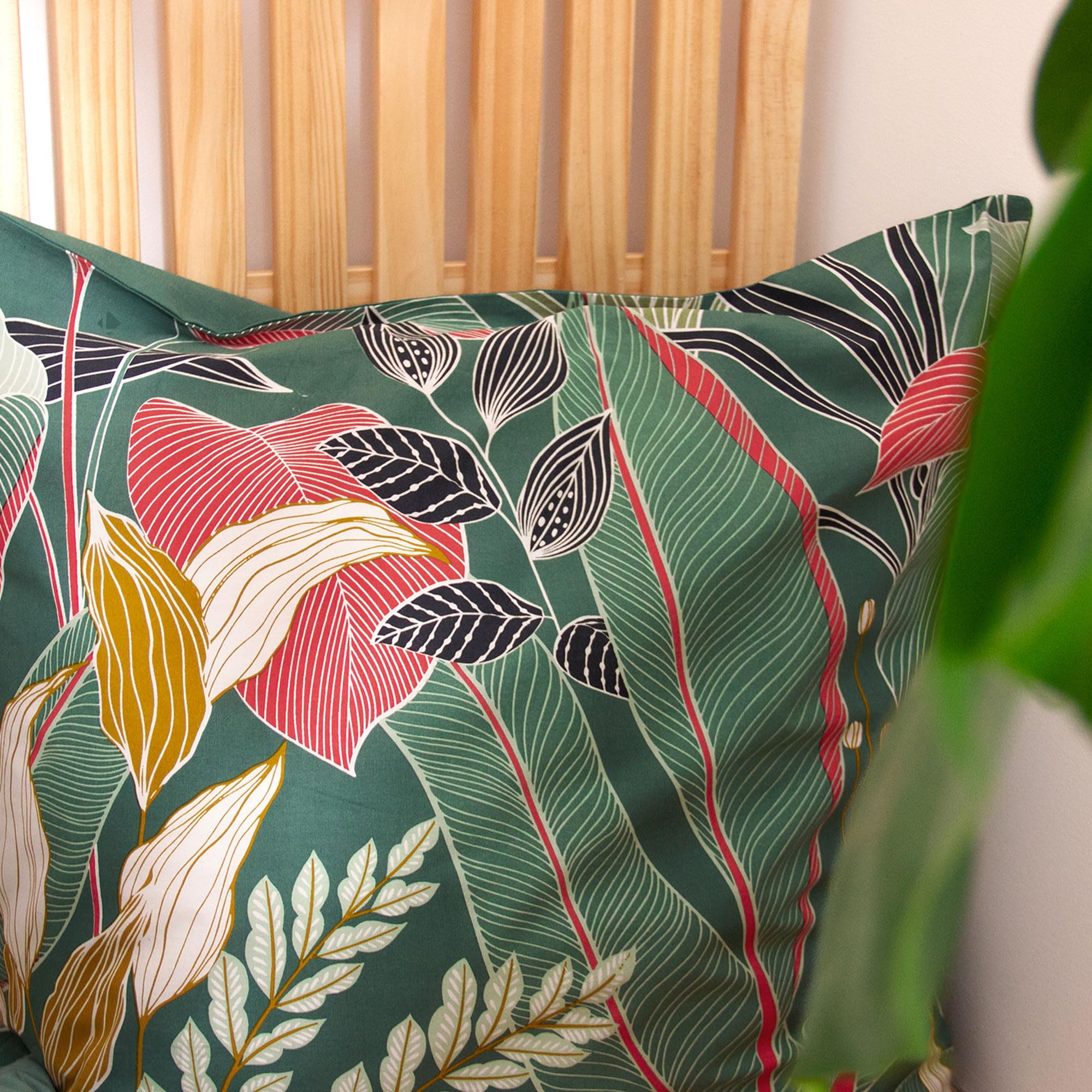 Parure de lit 260x240cm en Coton GIGAJUNG Vert Motif Tropical 3 pièces