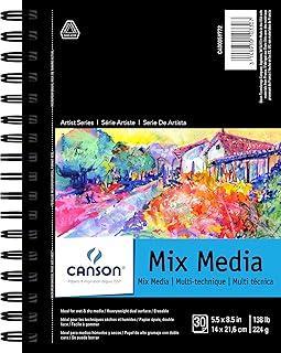 Canson Artist Series Mix Media Paper Pad for Wet or Dry Media, Dual Surface- Fine or Medium, Side Wire Bound, 138 Pound, ...